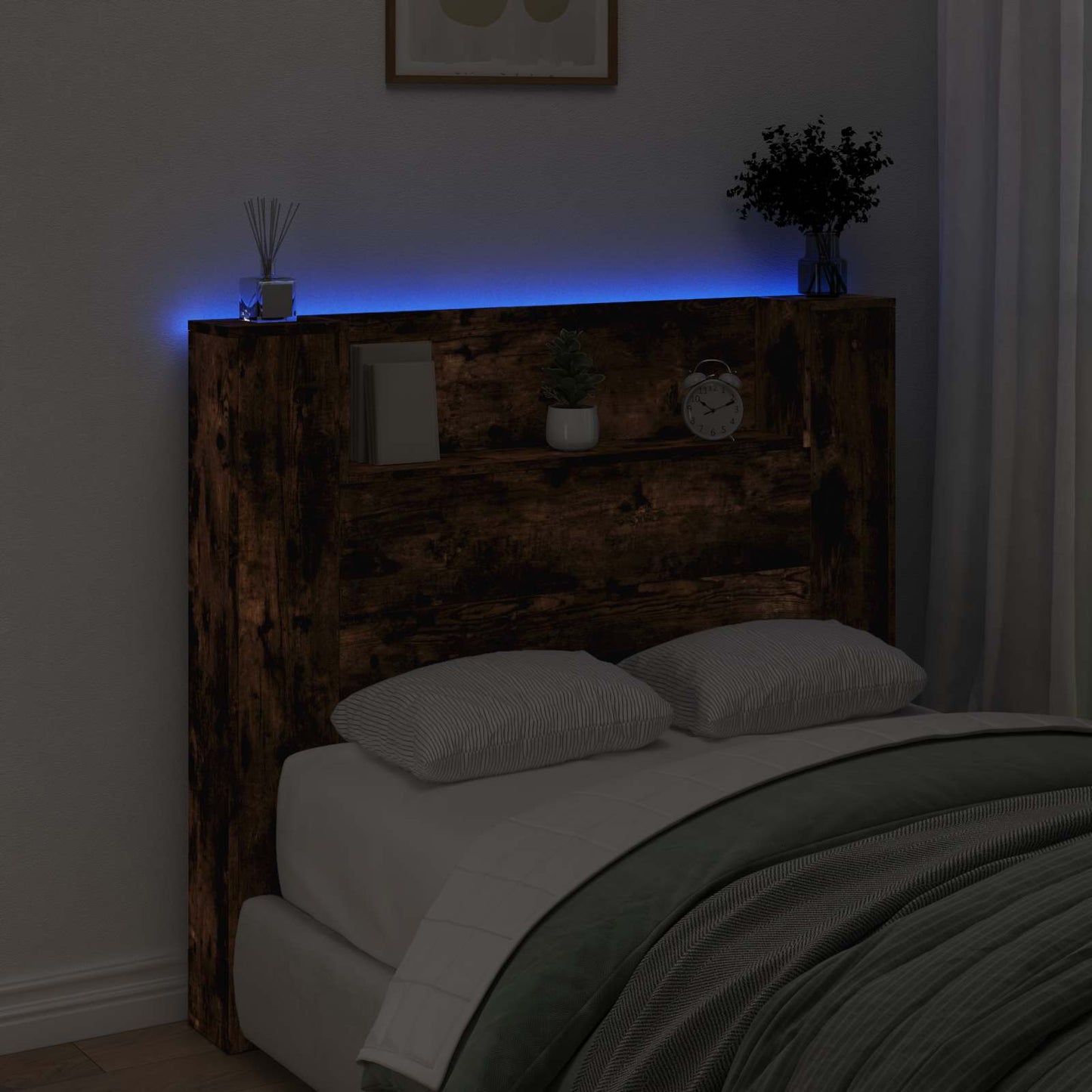 vidaXL Κεφαλάρι αποθήκευσης με LED Καπνισμένο Ξύλο Δρυός
