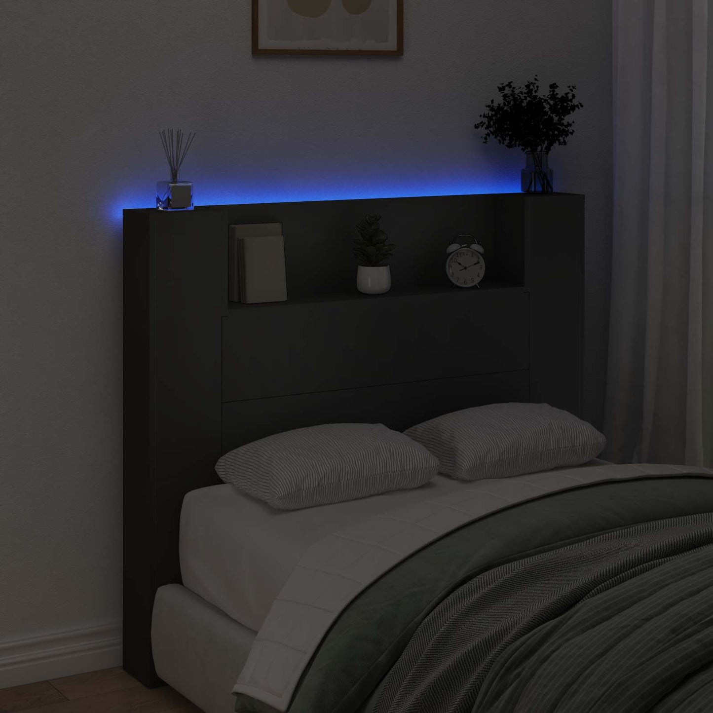 vidaXL Κεφαλάρι αποθήκευσης με LED Μαύρο Επεξεργασμένο Ξύλο
