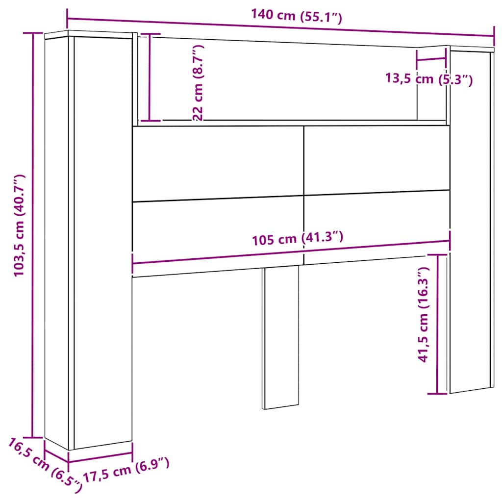 vidaXL Κεφαλάρι Παλιό ξύλο 140 x 17 x 104,5 εκ Επεξεργασμένο ξύλο