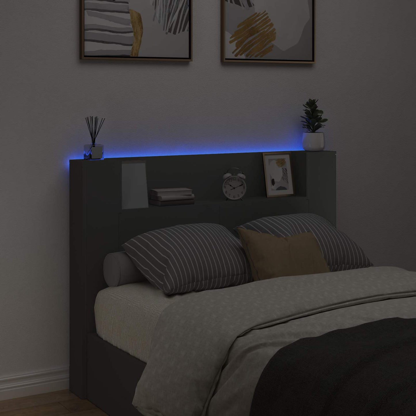 vidaXL Κεφαλάρι αποθήκευσης με LED Μαύρο Επεξεργασμένο Ξύλο
