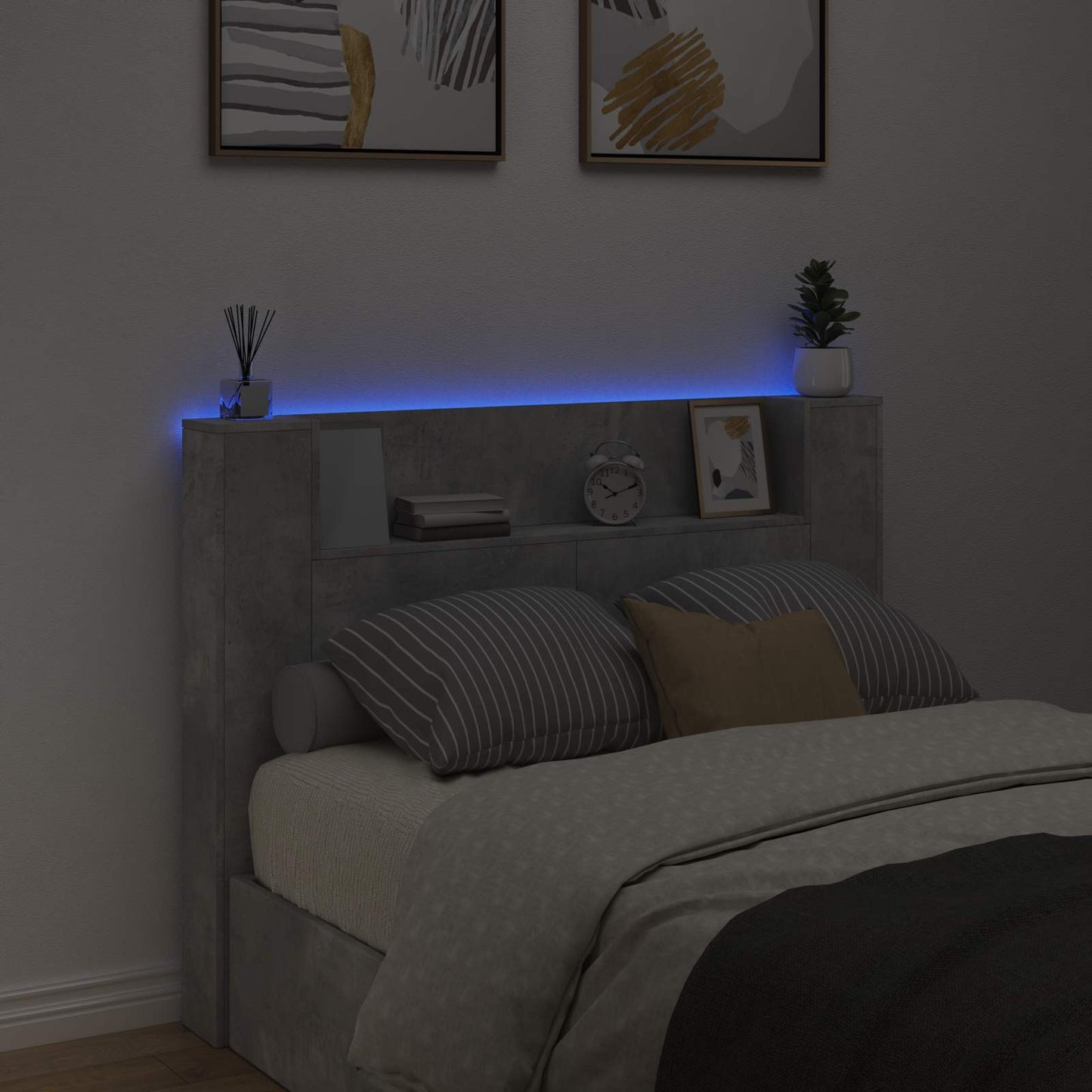 vidaXL Κεφαλάρι αποθήκευσης με LED Γκρι Σκυροδέματος
