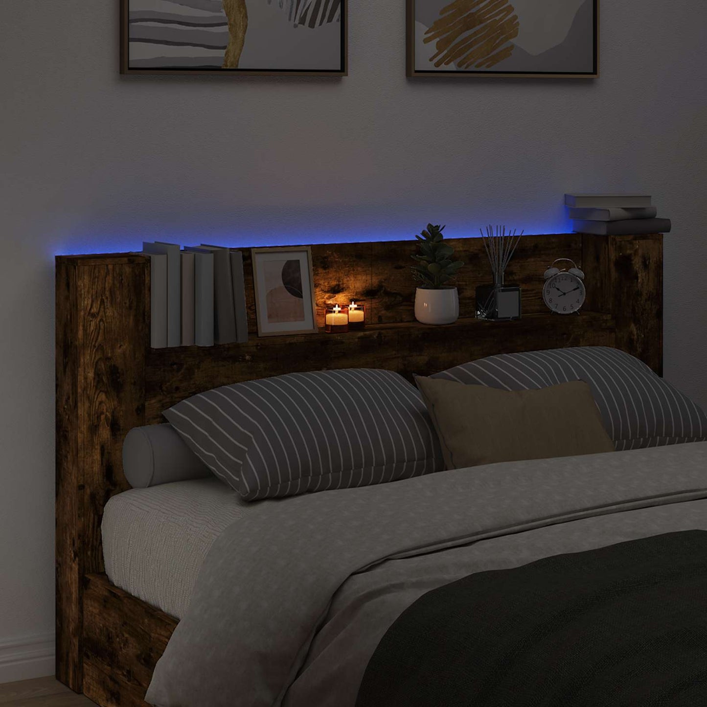 vidaXL Κεφαλάρι αποθήκευσης με LED Καπνισμένο Ξύλο Δρυός