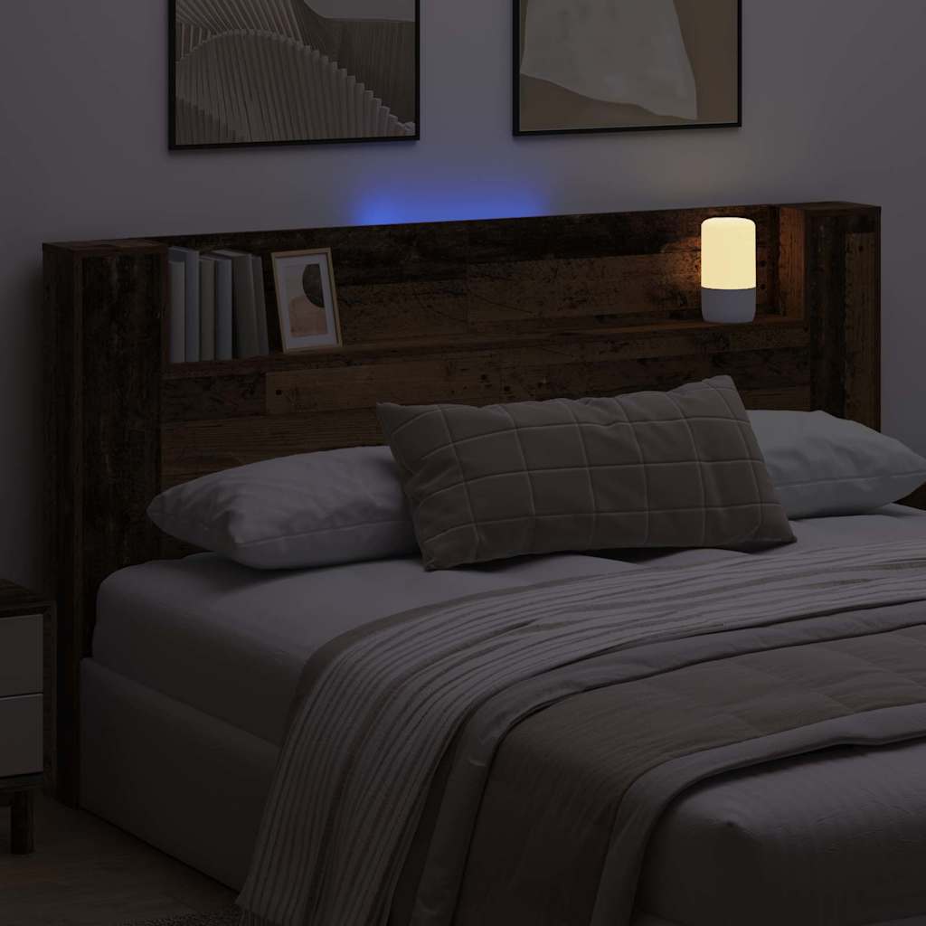 vidaXL Κεφαλάρι αποθήκευσης με LED Παλαιωμένο ξύλο Επεξεργασμένο Ξύλο