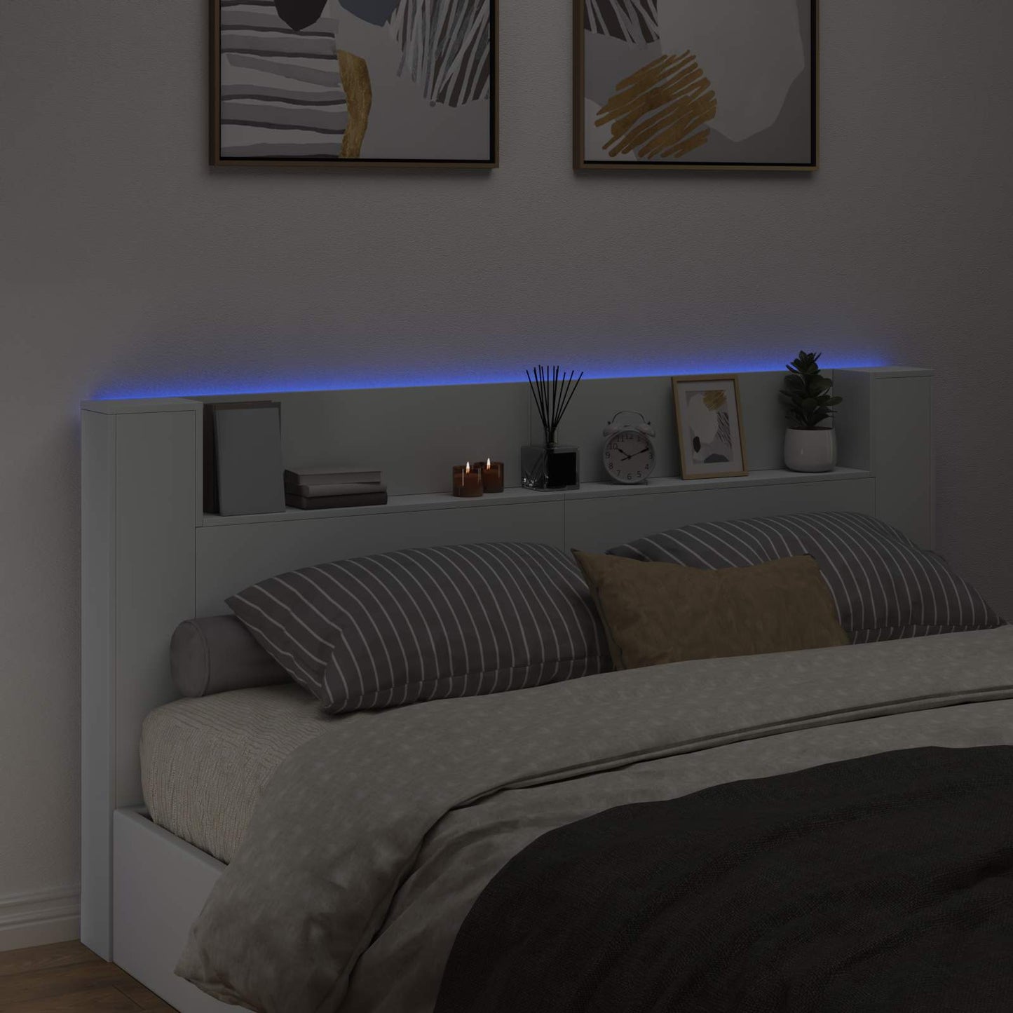 vidaXL Κεφαλάρι αποθήκευσης με LED Λευκό Επεξεργασμένο Ξύλο