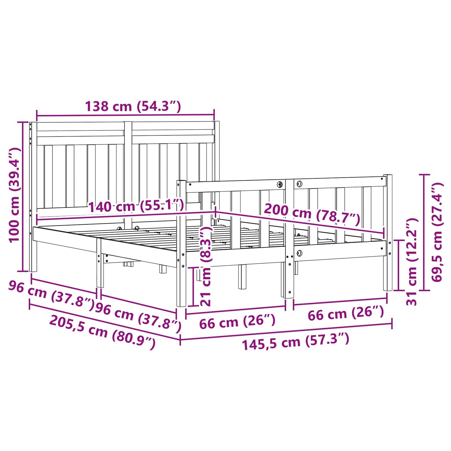vidaXL Σκελετός Κρεβατιού 2 pcs Κερωτό καφέ 205,5 x 145,5 x 100 εκ