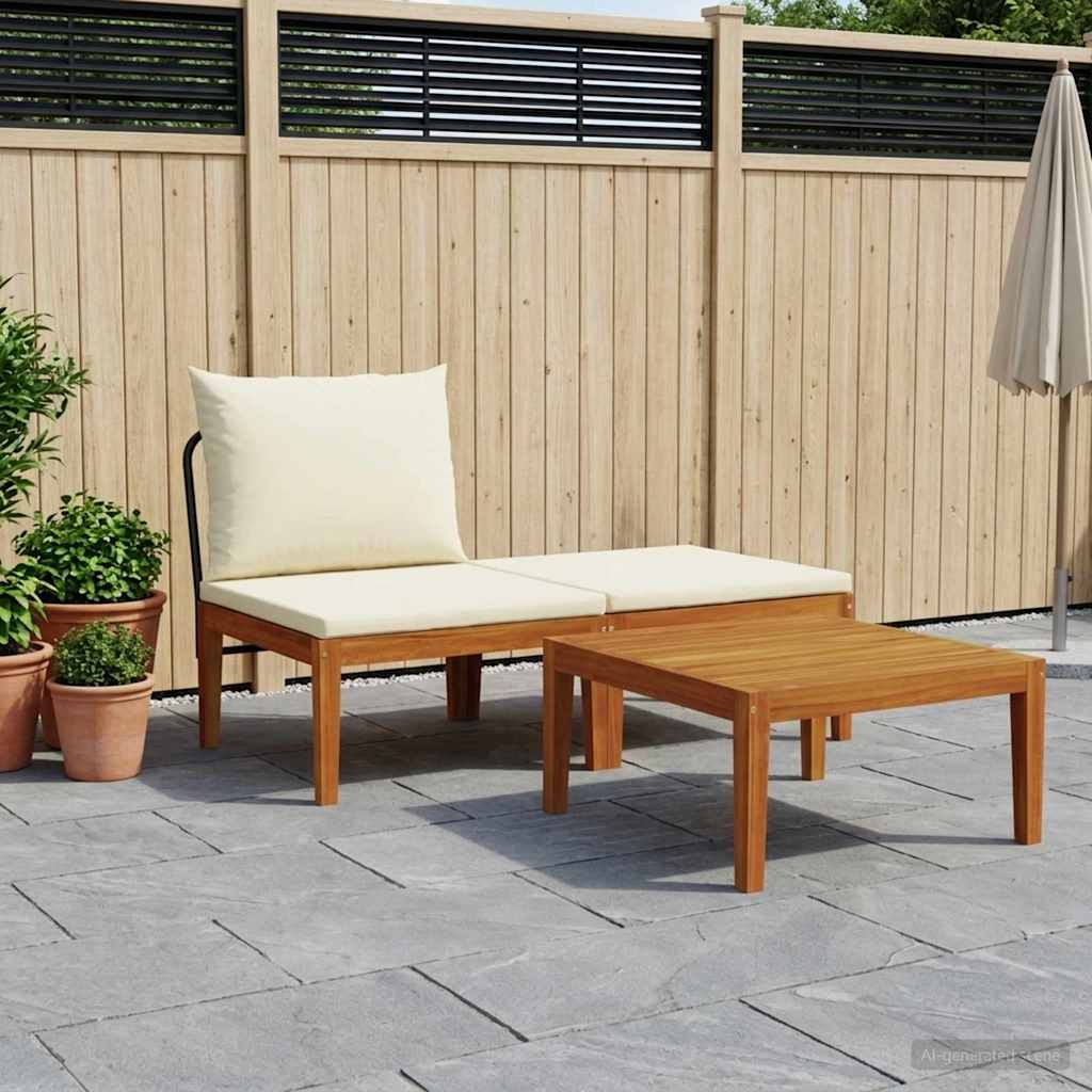 vidaXL 3 pcs Σετ Lounge Κήπου με Μαξιλάρια Στερεό Acacia Ξύλο & Σχοινί