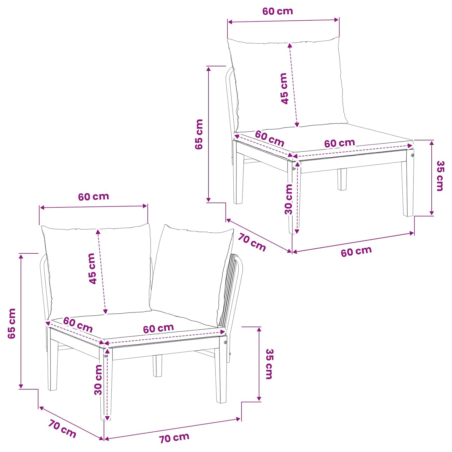 vidaXL 2 pcs Σετ Lounge Κήπου με Μαξιλάρια Στερεό Acacia Ξύλο & Σχοινί