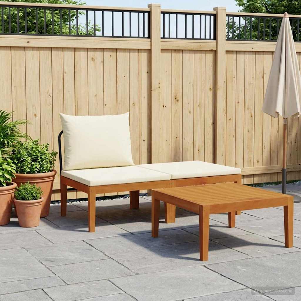 vidaXL 3 pcs Σετ Lounge Κήπου με Μαξιλάρια Στερεό Acacia Ξύλο & Σχοινί