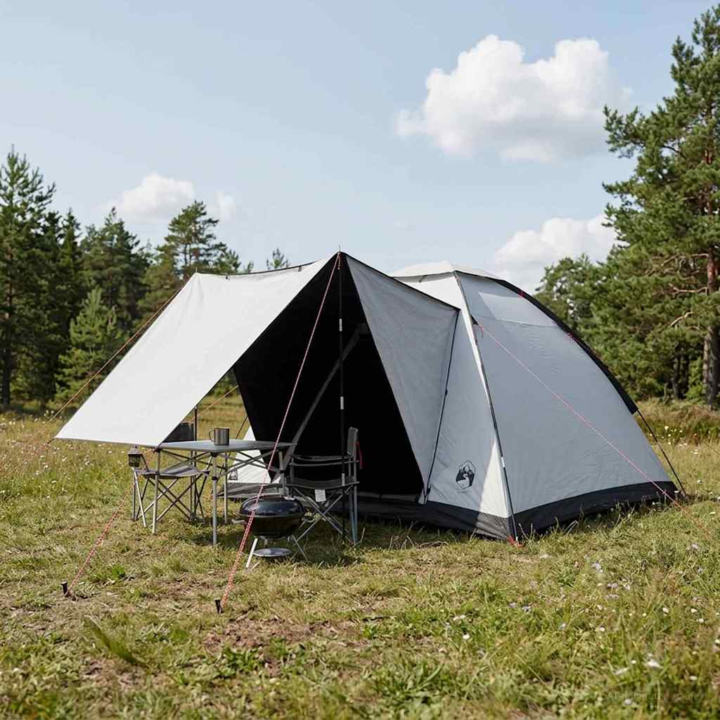 vidaXL Σκηνή Camping 4 ατόμων Λευκό Μαύρο Πολυεστέρας και Χάλυβας