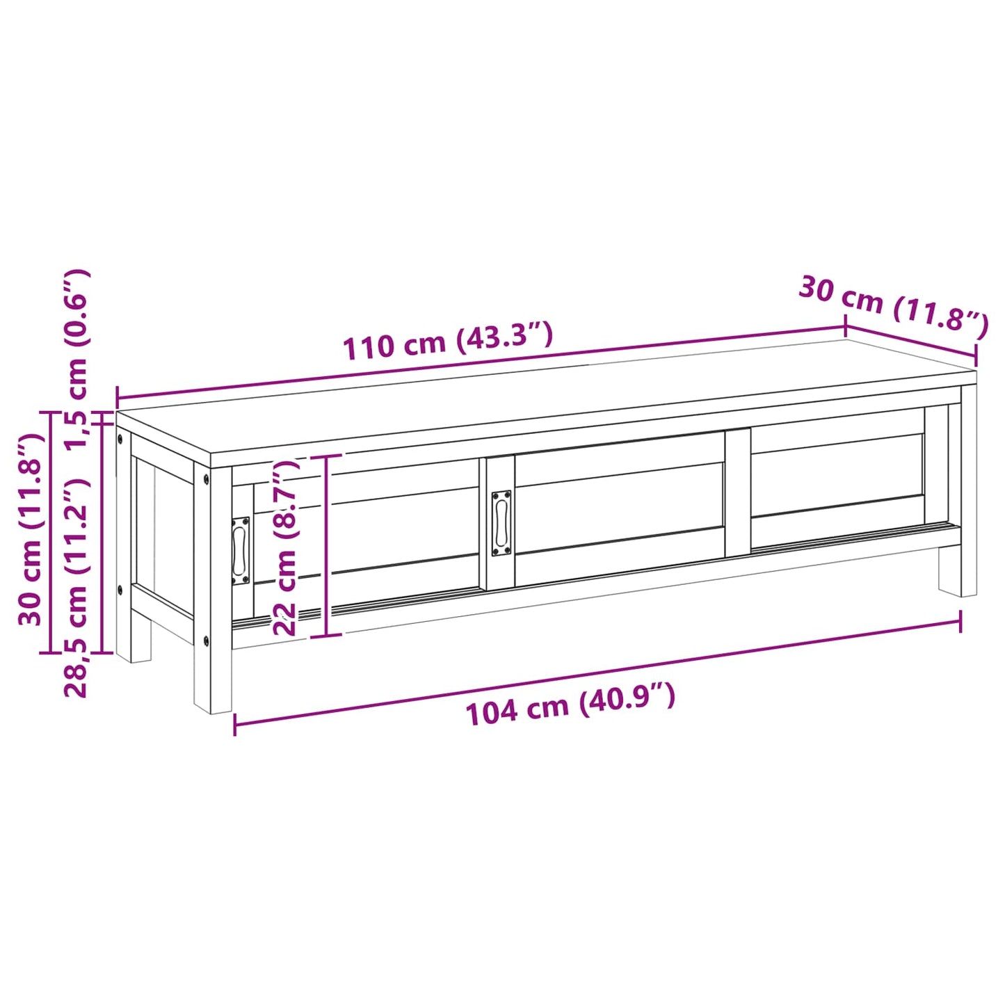 vidaXL Ντουλάπι TV 110 x 30 x 30 εκ Στερεό Ξύλο Τίκ Φυσικό