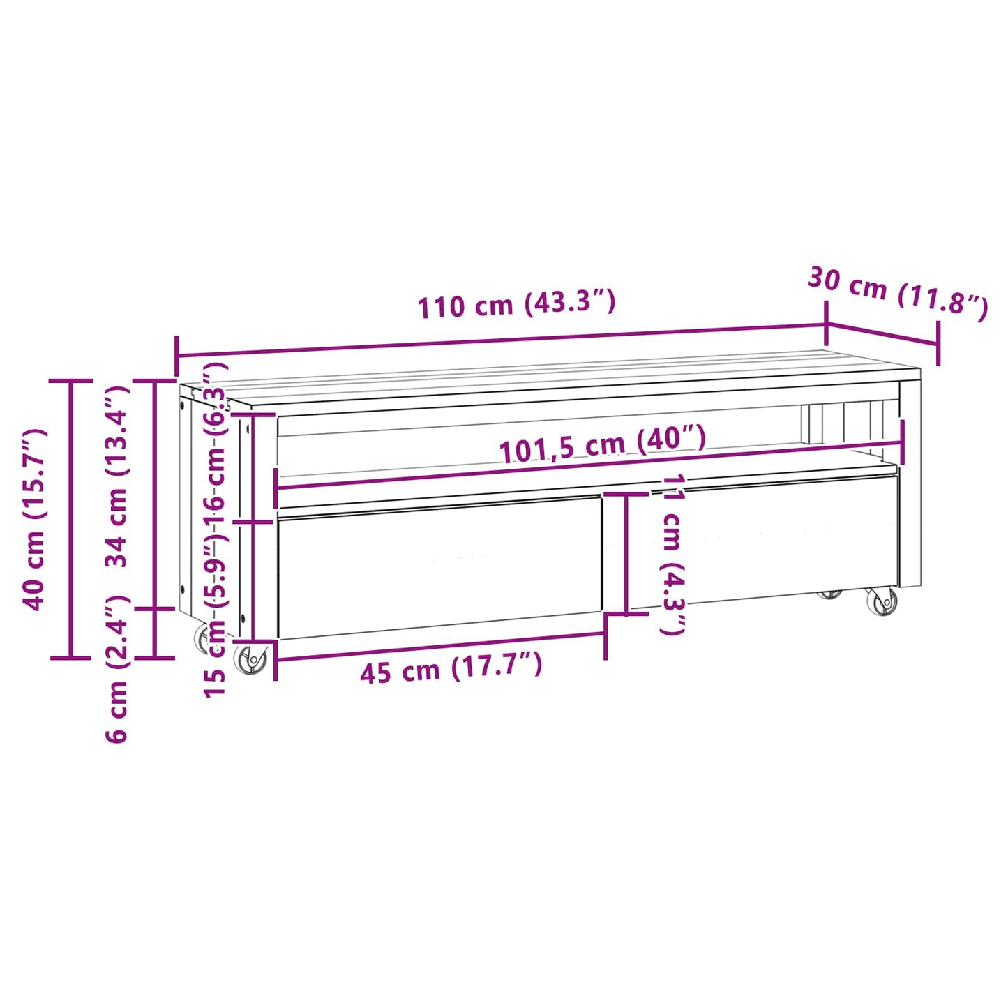 vidaXL Ντουλάπι TV 110 x 30 x 40 cm Φυσικό Στερεό Ξύλο Τίκ