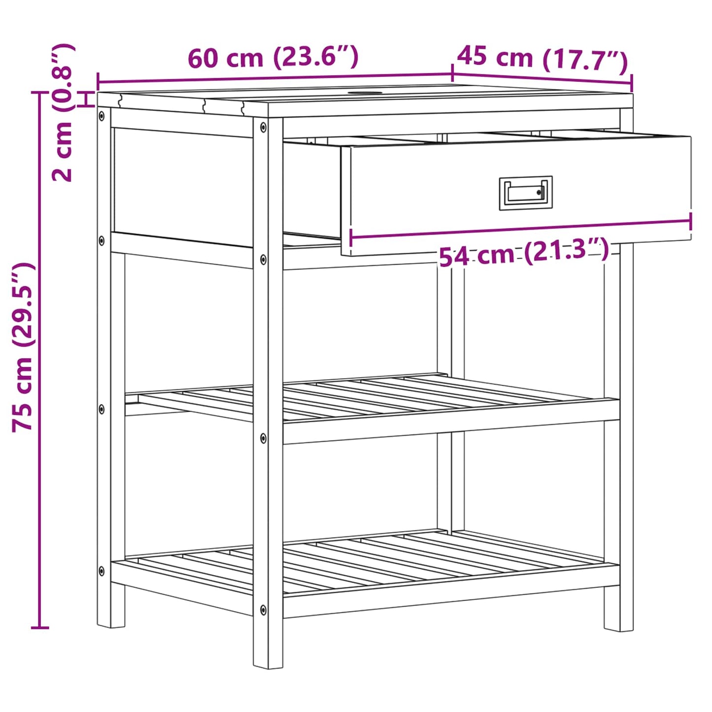 vidaXL Ντουλάπι Μπάνιου Φυσικό 60 x 45 x 75 cm Στερεό Ξύλο Τίκ