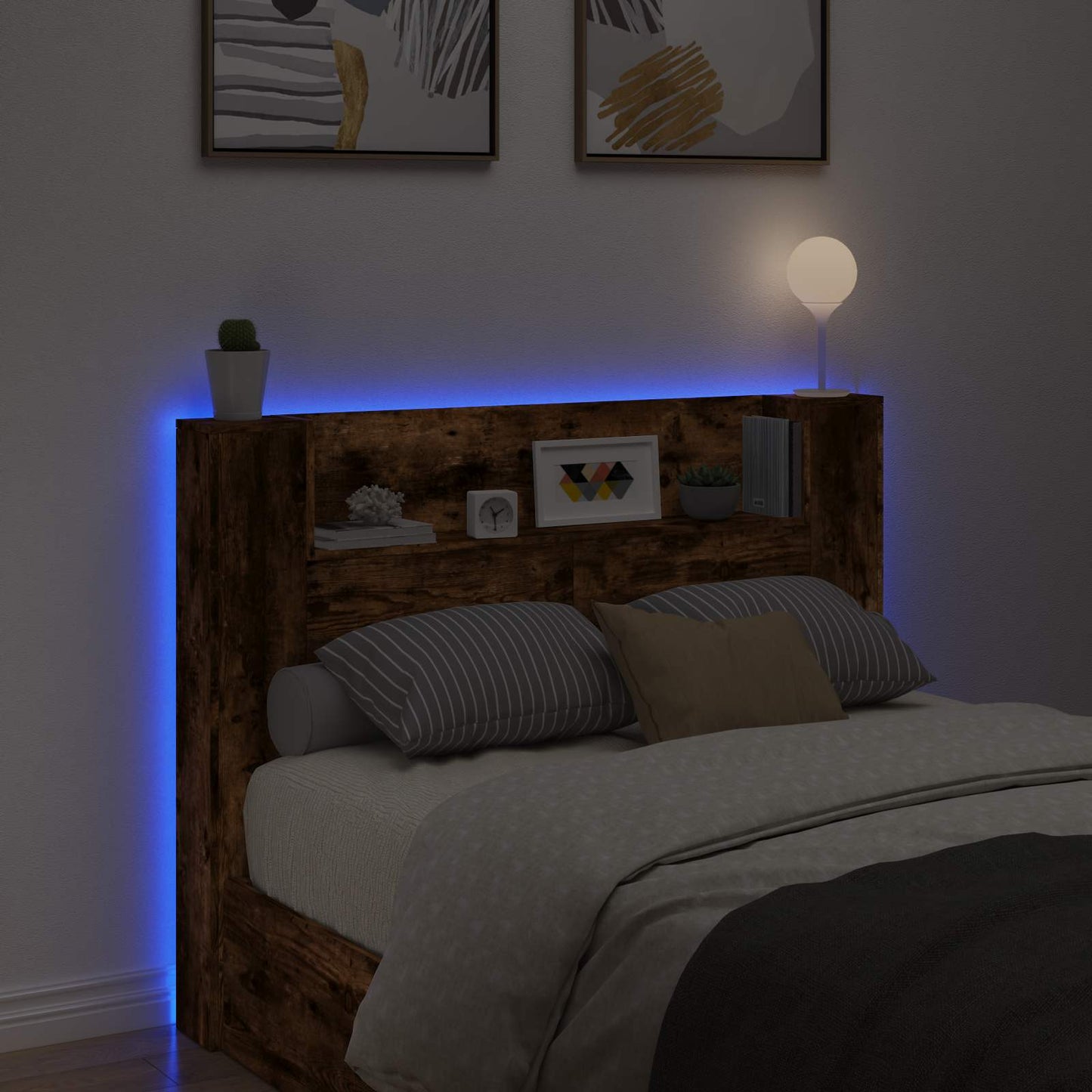 vidaXL Κεφαλάρι Ντουλάπι με LED Καπνιστό Δρύς 140 x 16,5 x 103,5 cm