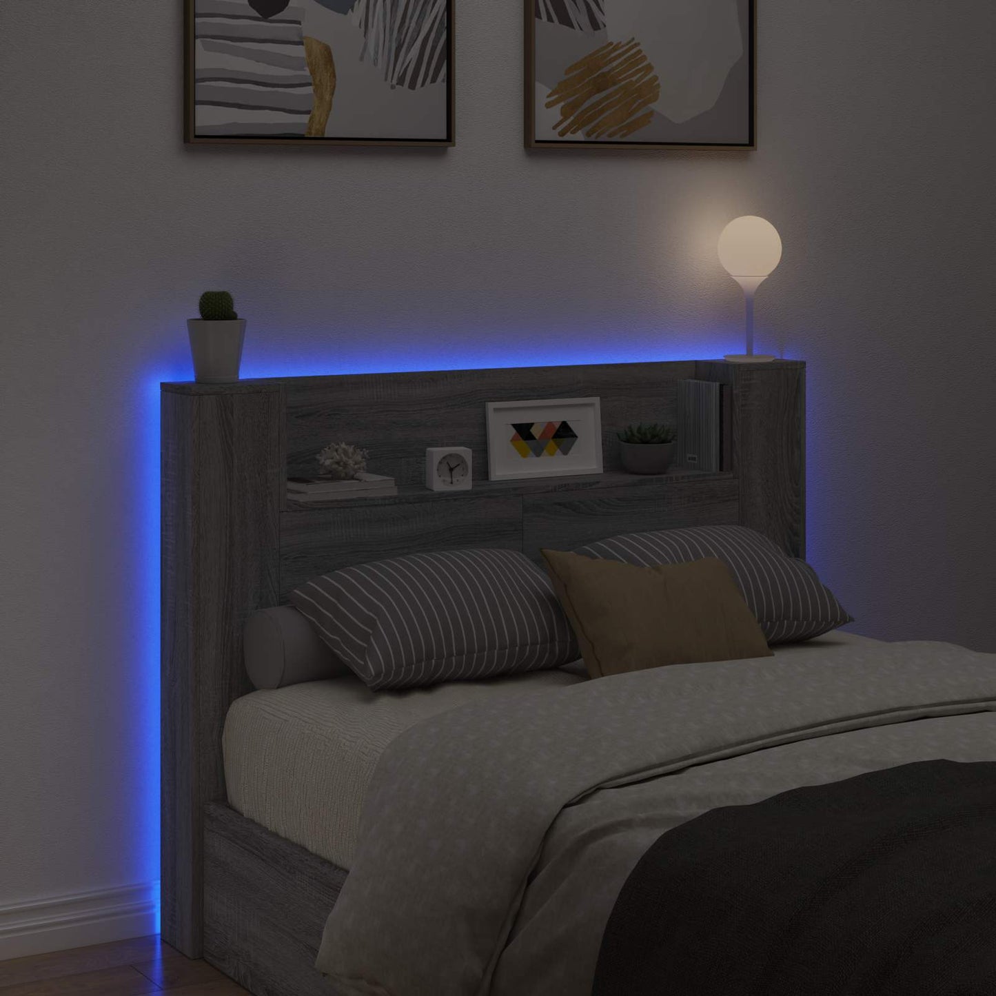 vidaXL Κεφαλάρι Ντουλάπι με LED Γκρίζο Σονομα 140 x 16,5 x 103,5 cm