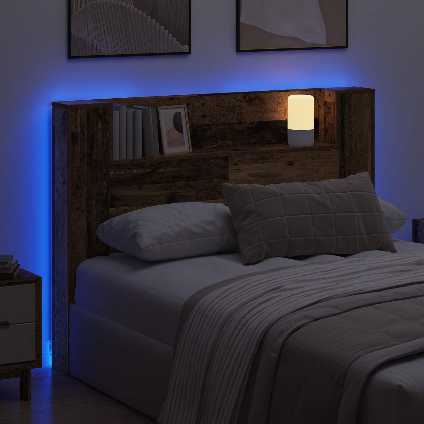 vidaXL Κεφαλάρι Ντουλάπι με LED Παλιό ξύλο 140 x 16,5 x 103,5 cm