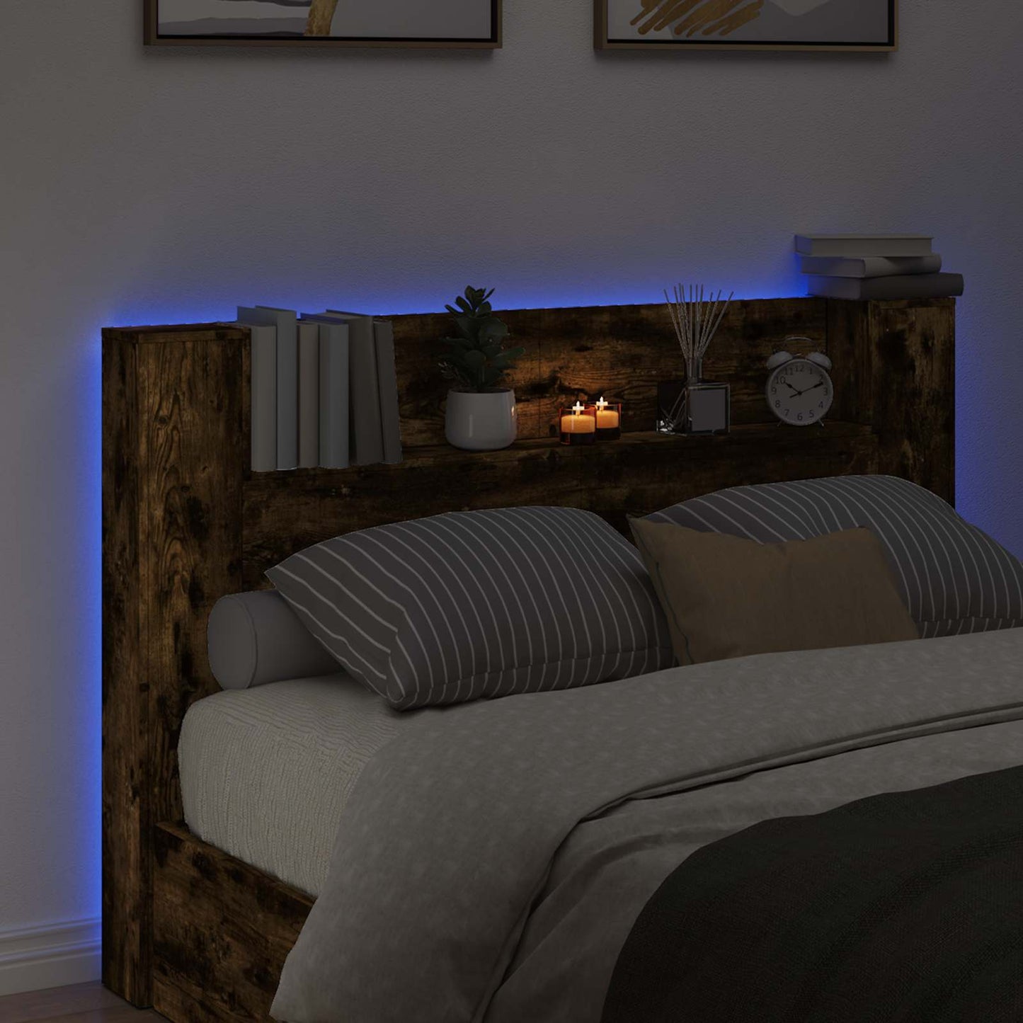 vidaXL Κεφαλάρι Ντουλάπι με LED Καπνιστή Δρυς Επεξεργασμένο Ξύλο