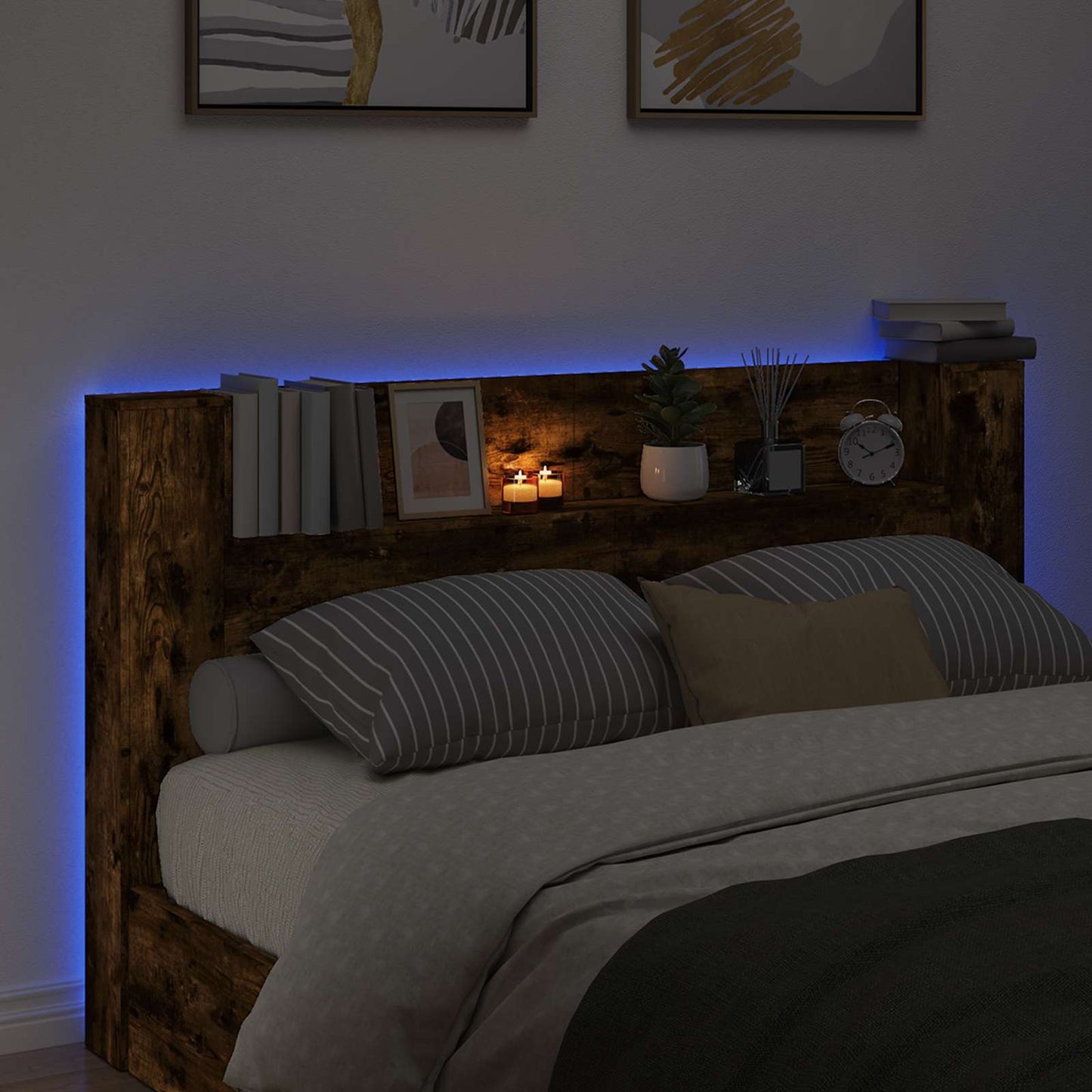 vidaXL Κεφαλάρι Ντουλάπι με LED Καπνιστό Δρύς 180 x 16,5 x 103,5 cm