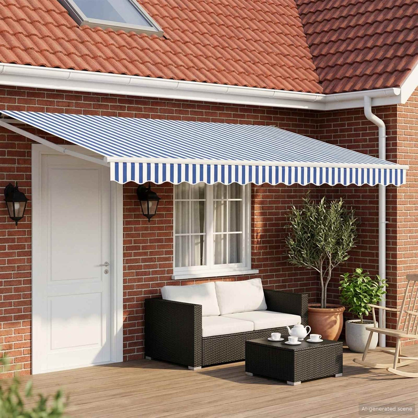 vidaXL Χειροκίνητη αναδιπλούμενη τέντα με LED Μπλε και άσπρο 4 x 3 μ