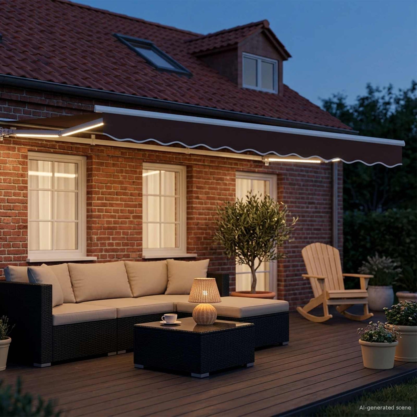 vidaXL Χειροκίνητο πλαίσιο τέντας με LED Καφέ και Λευκό 3,5 x 2,5 μ
