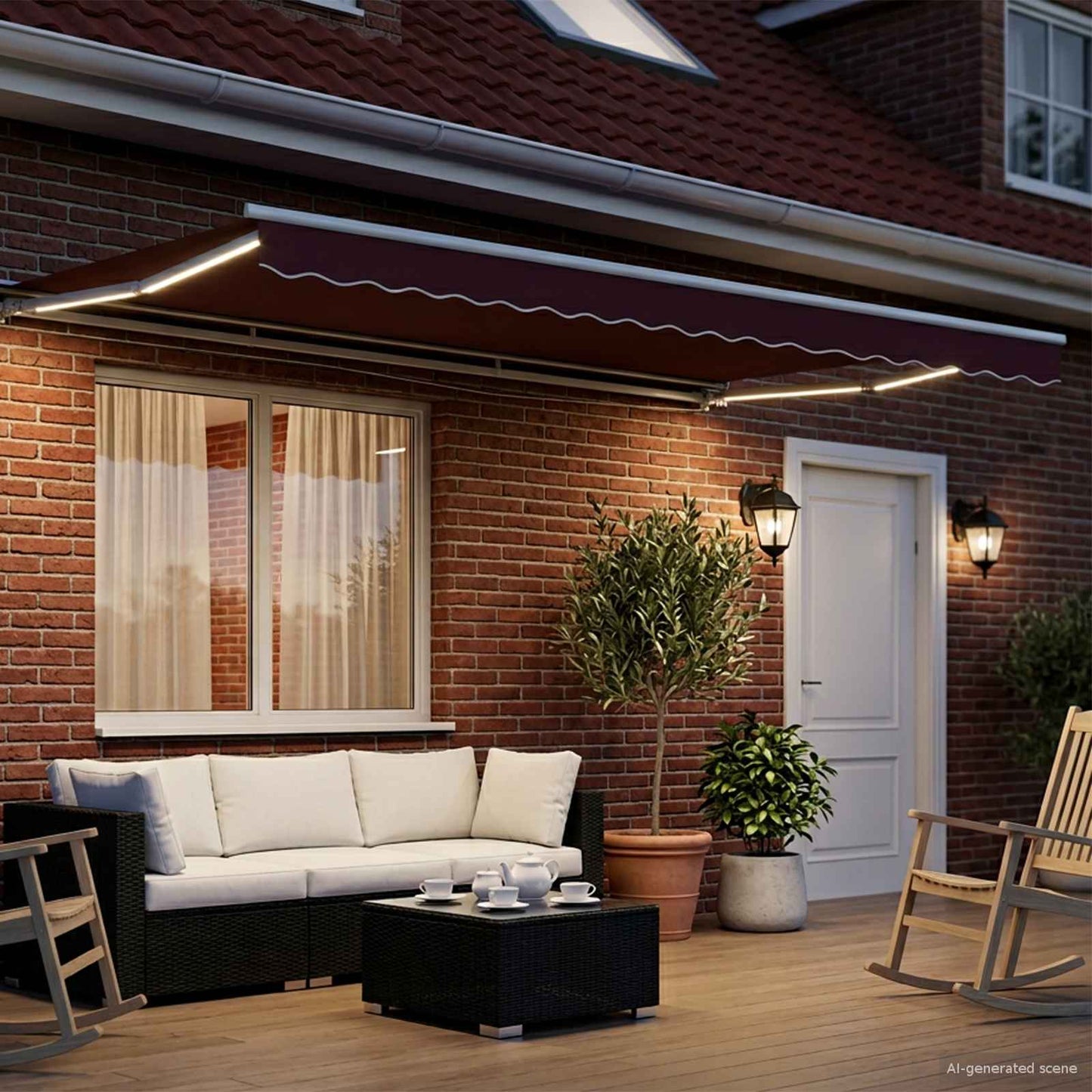 vidaXL Χειροκίνητη τέντα με ηλιακό LED 4,5 x 3,5 m Μπορντό