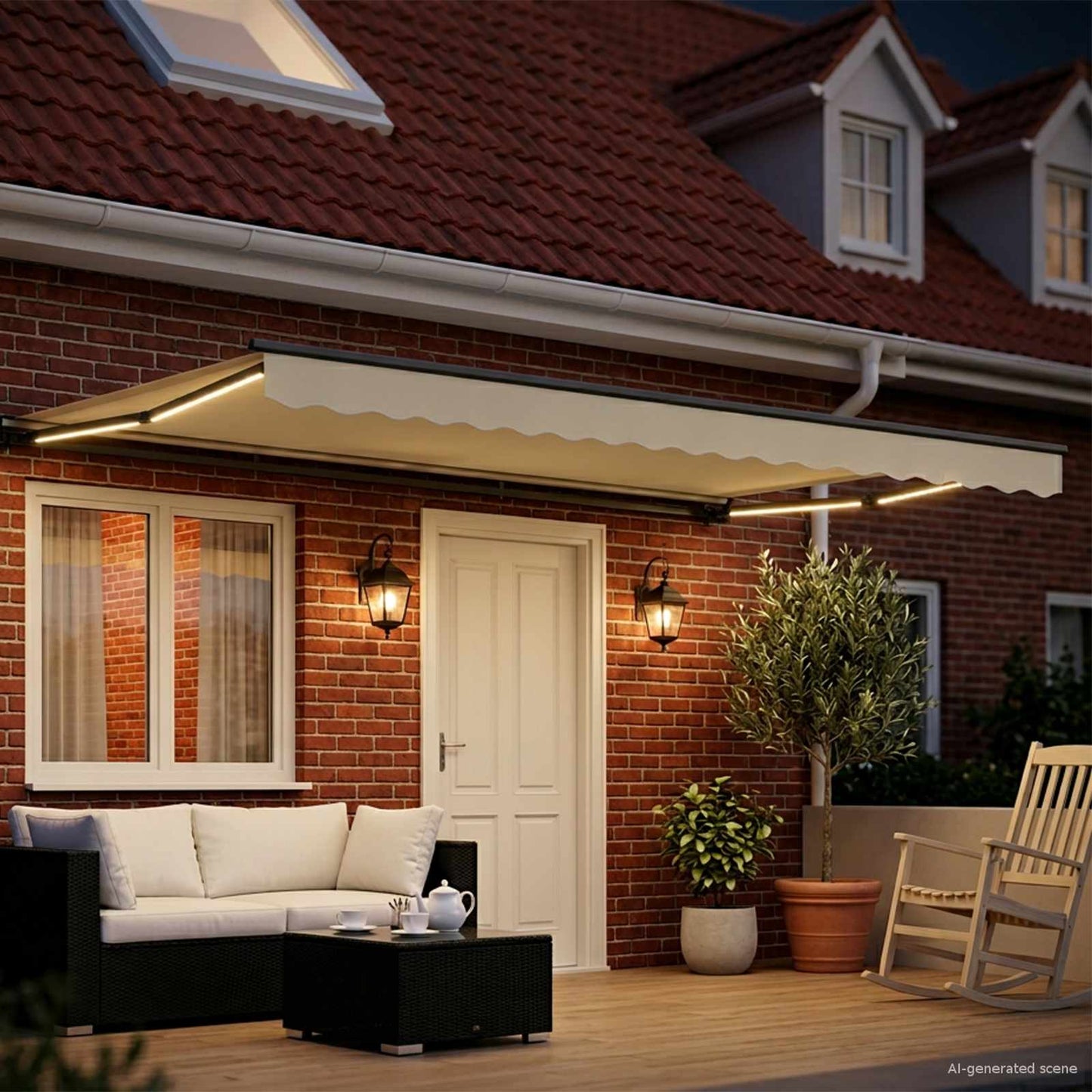 vidaXL Χειροκίνητο πλαίσιο τέντας με LED Κρέμα και Ανθρακί 5 x 3 m