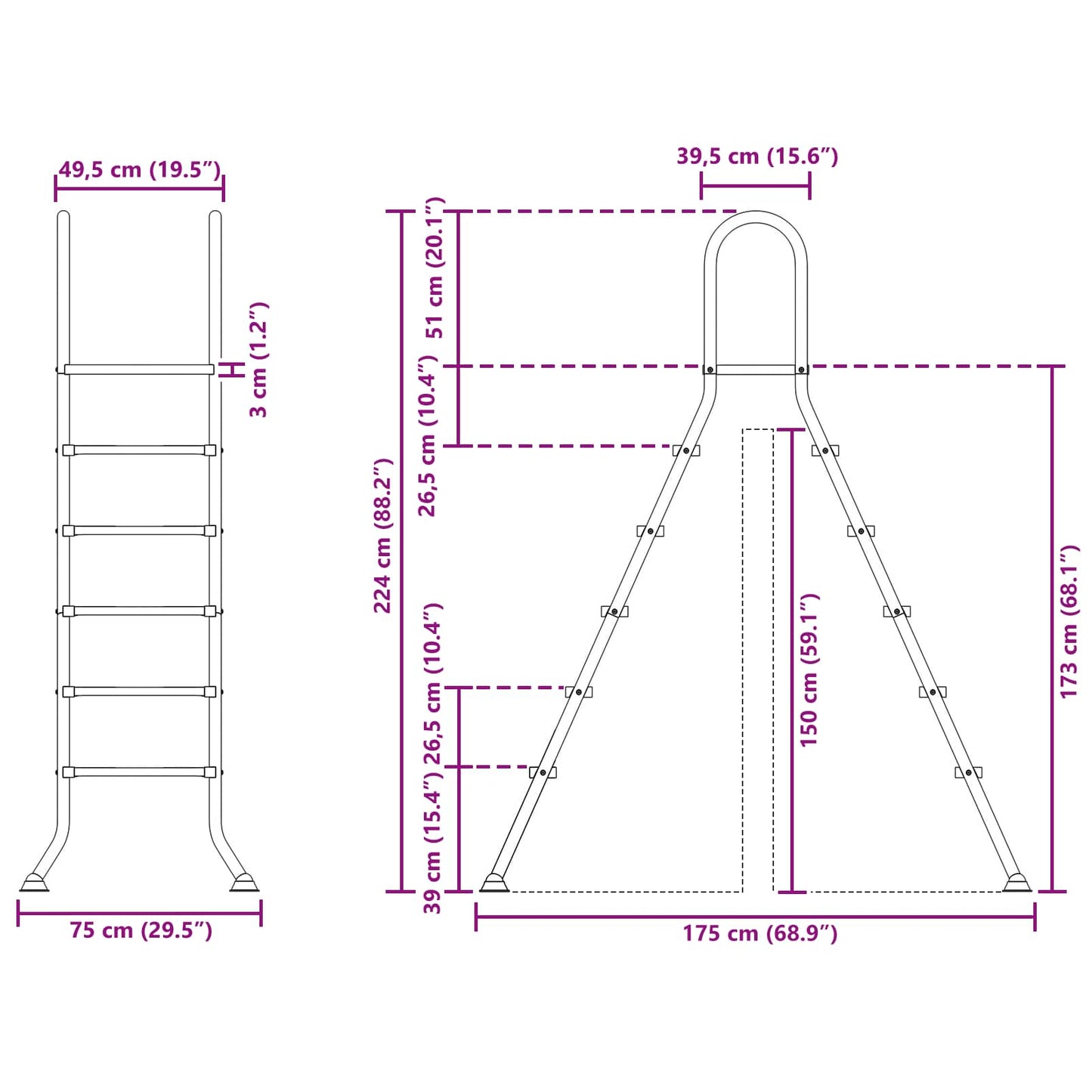 vidaXL Σκάλα πισίνας πάνω από το έδαφος 224 x 175 cm 5-Βήμα