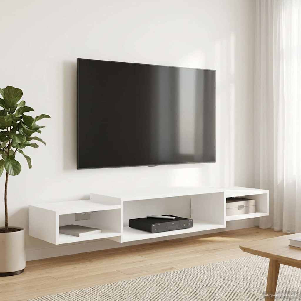 vidaXL Κρεμαστός θρανίο τηλεόρασης Επιτοίχιο Λευκό 140 x 28 x 21 εκ