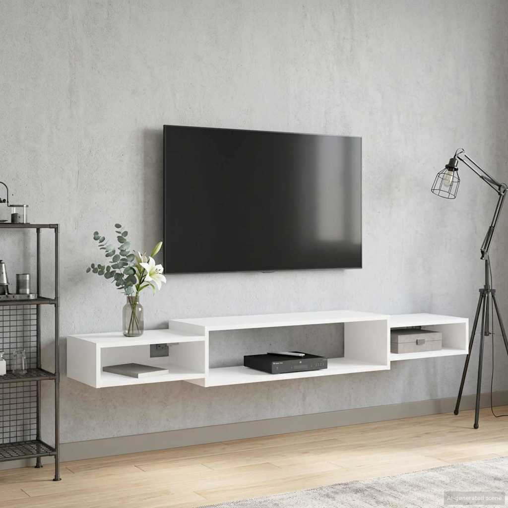vidaXL Κρεμαστός θρανίο τηλεόρασης Επιτοίχιο Λευκό 180 x 28 x 21 εκ