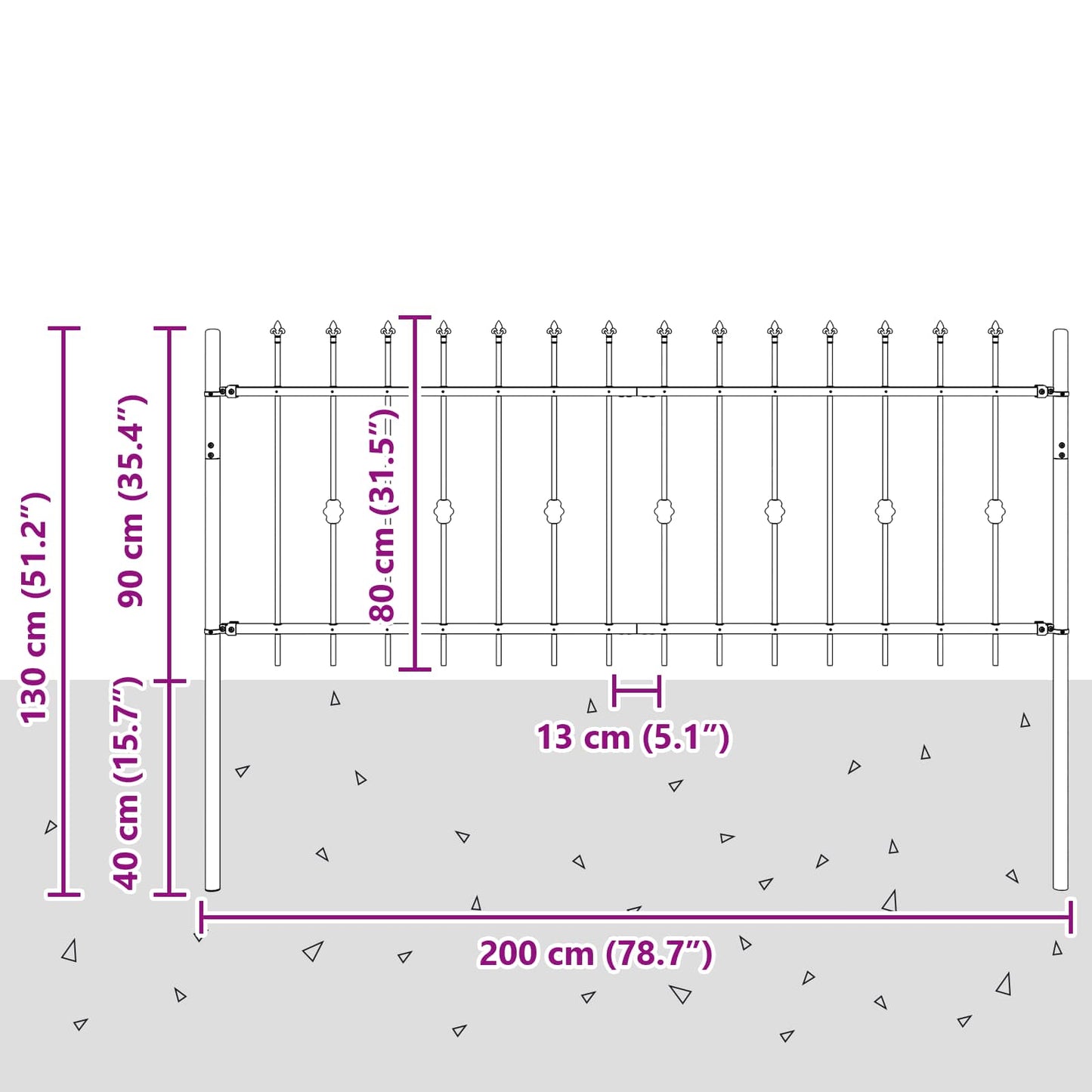 vidaXL Φράχτης με Σπίθες Μαύρο 200 x 130 εκ