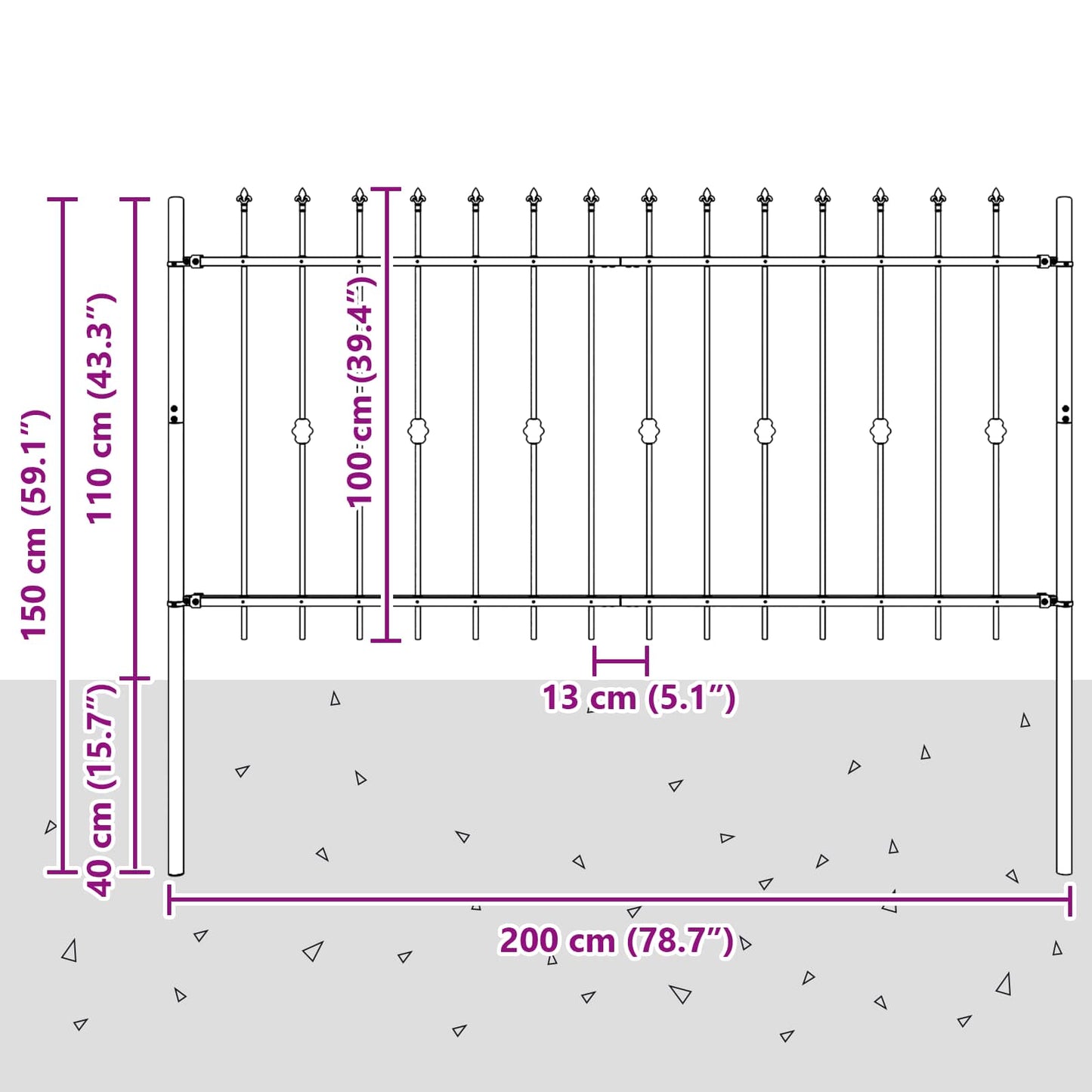 vidaXL Φράχτης με Σπίθες Μαύρο 200 x 150 cm