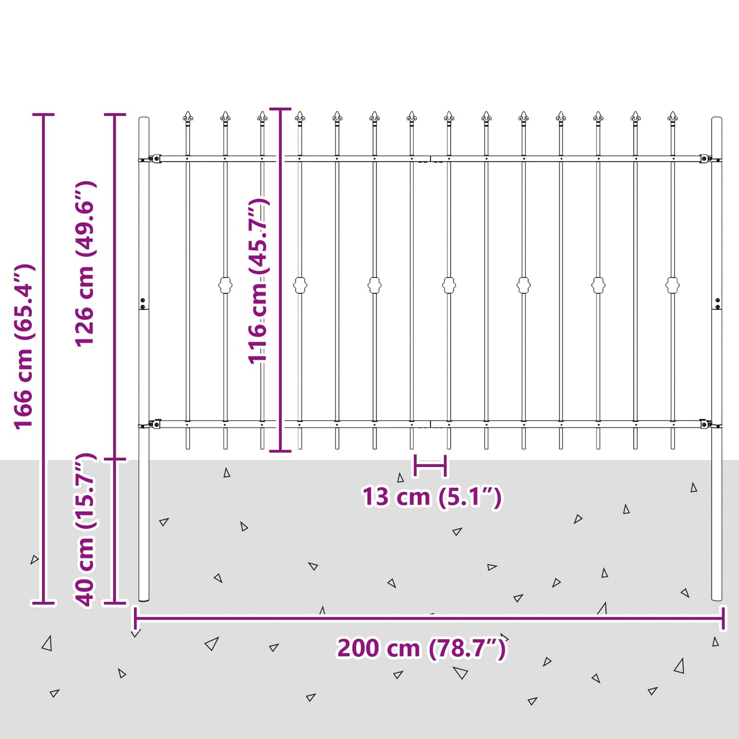 vidaXL Φράχτης με Σπίθες Μαύρο 200 x 130 εκ