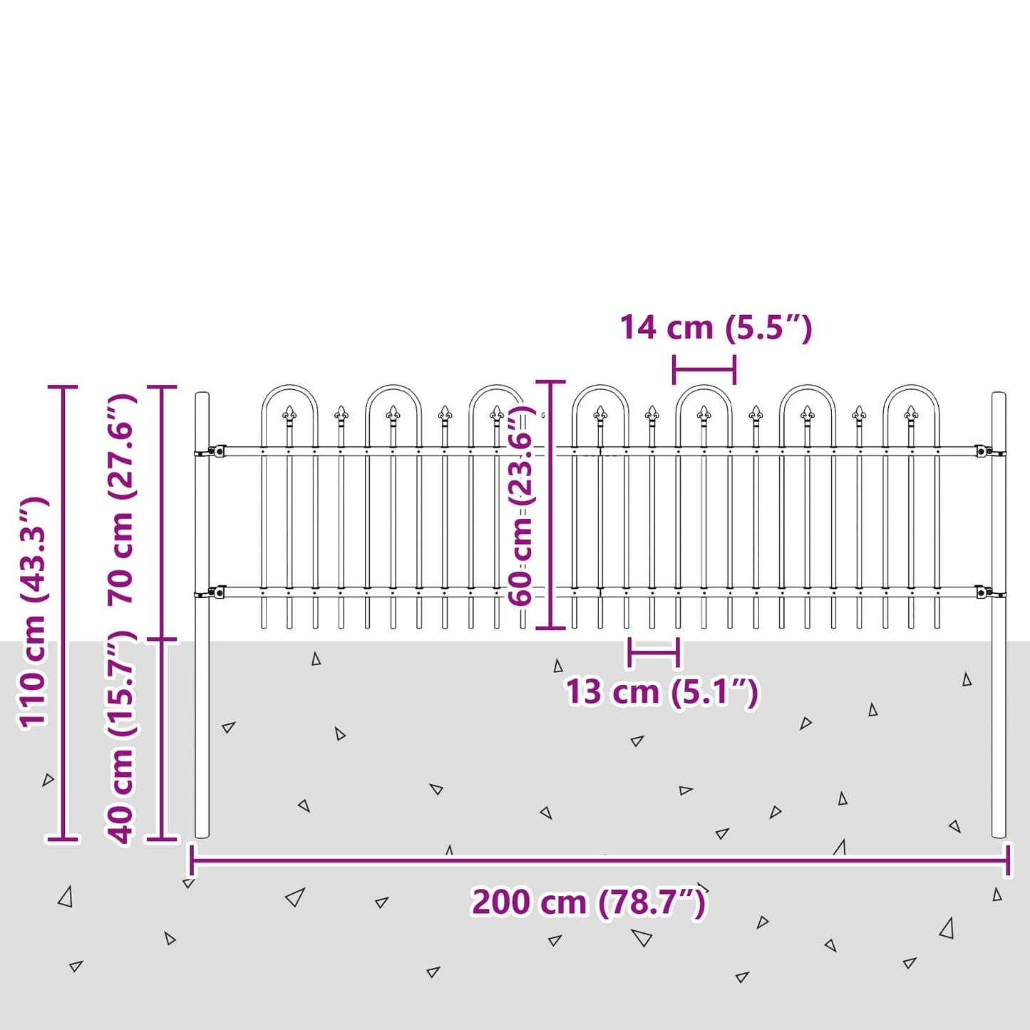 vidaXL Φράχτης Καμάρας με Άκρες Μαύρο 200 x 130 εκ