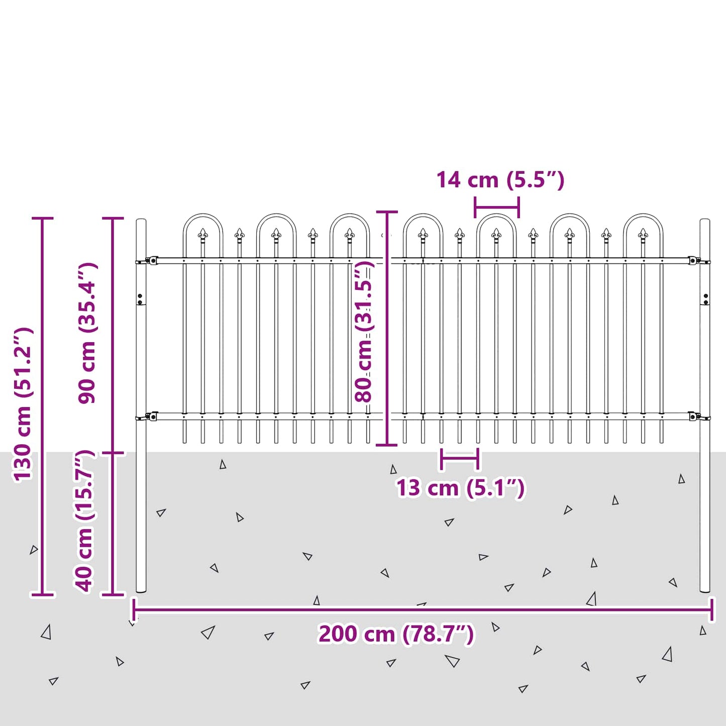 vidaXL Φράχτης Καμάρας με Άκρες Μαύρο 200 x 130 εκ