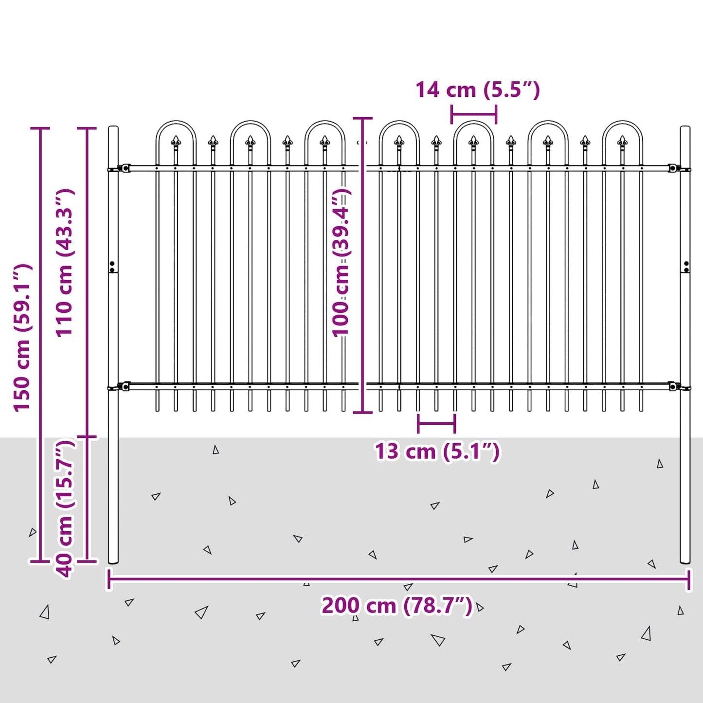 vidaXL Φράχτης Καμάρας με Άκρες Μαύρο 200 x 150 cm