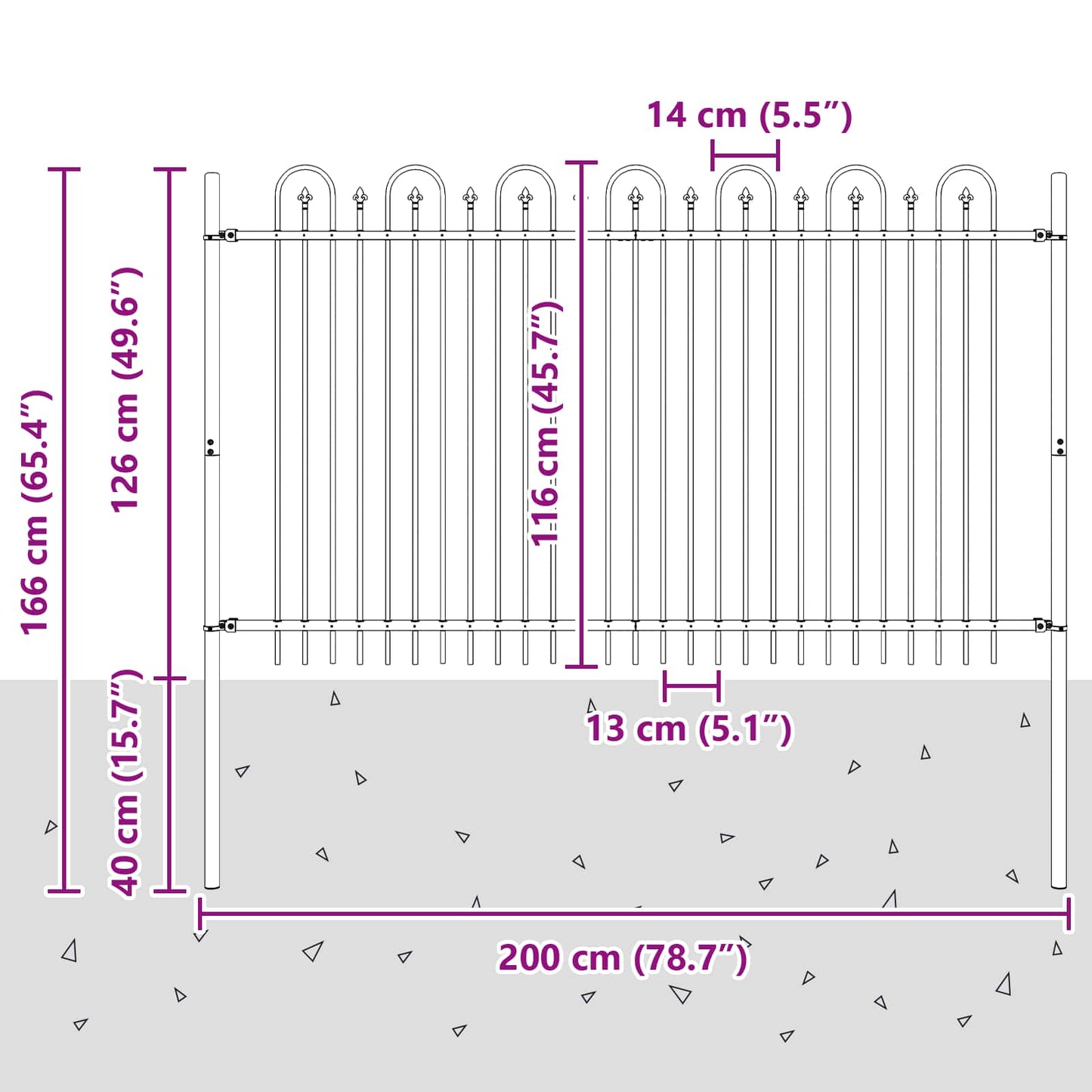 vidaXL Φράχτης Καμάρας με Άκρες Μαύρο 200 x 130 εκ
