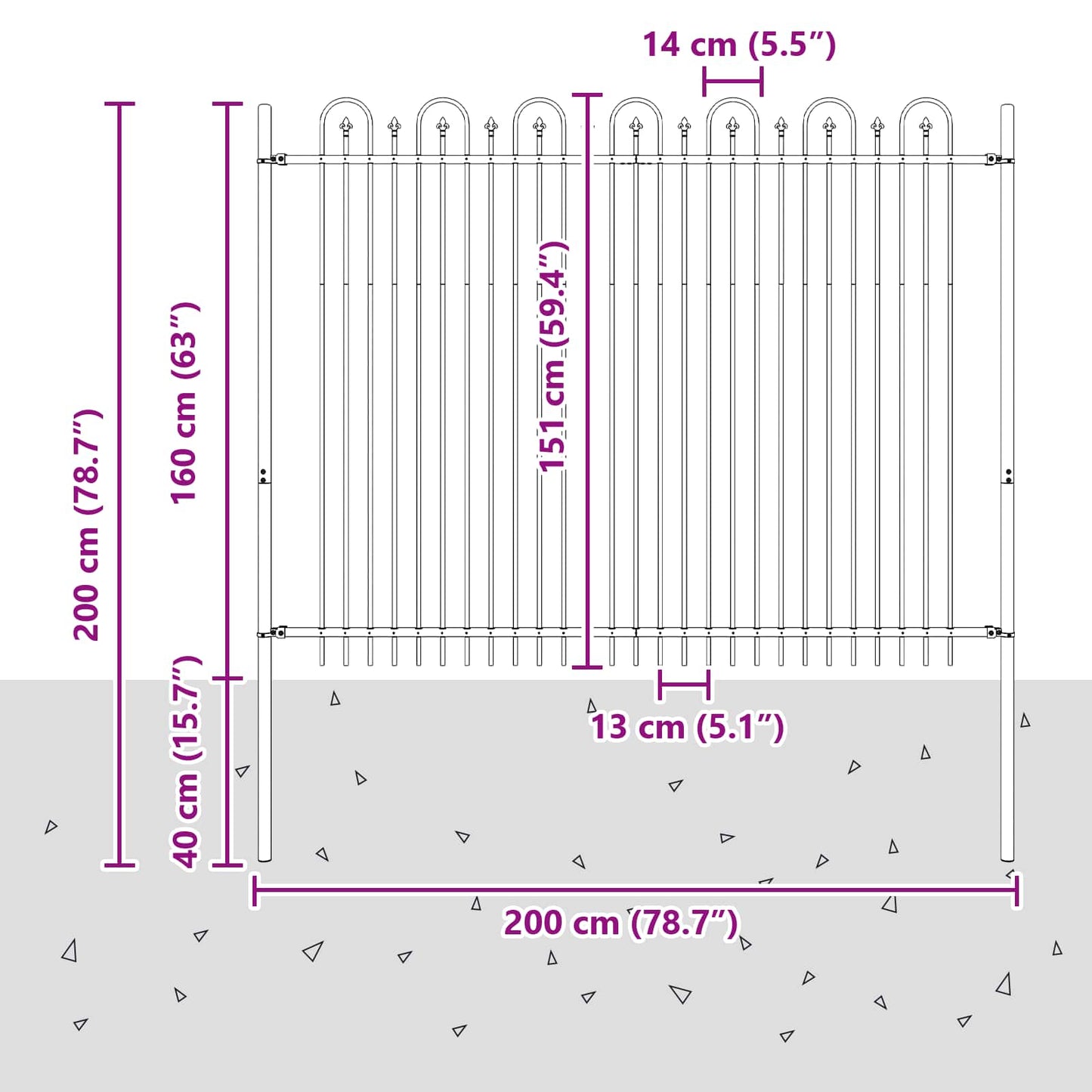 vidaXL Φράχτης Καμάρας με Άκρες Μαύρο 200 x 200 cm