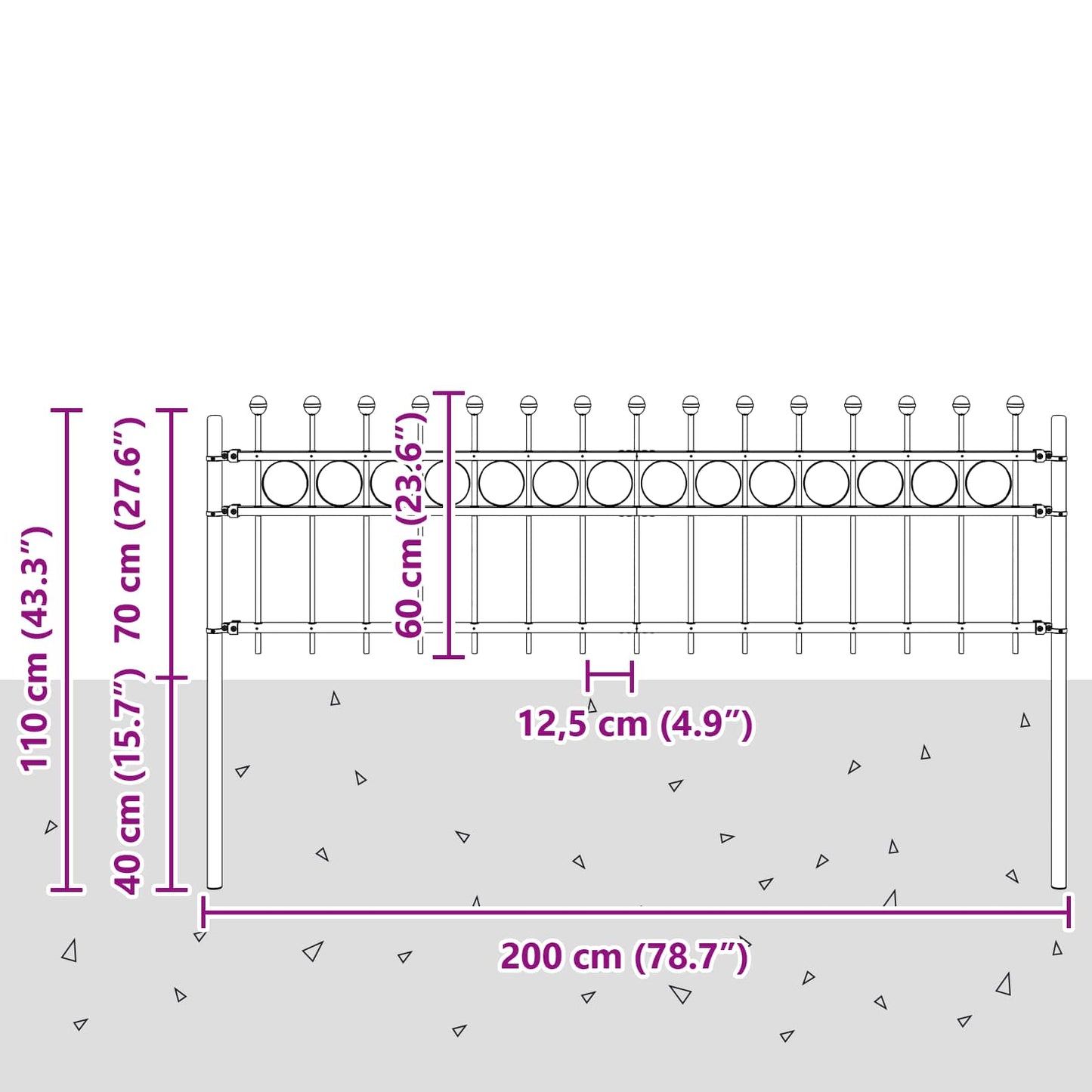 vidaXL Δαχτυλίδι φράχτη Μαύρο 200 x 130 εκ