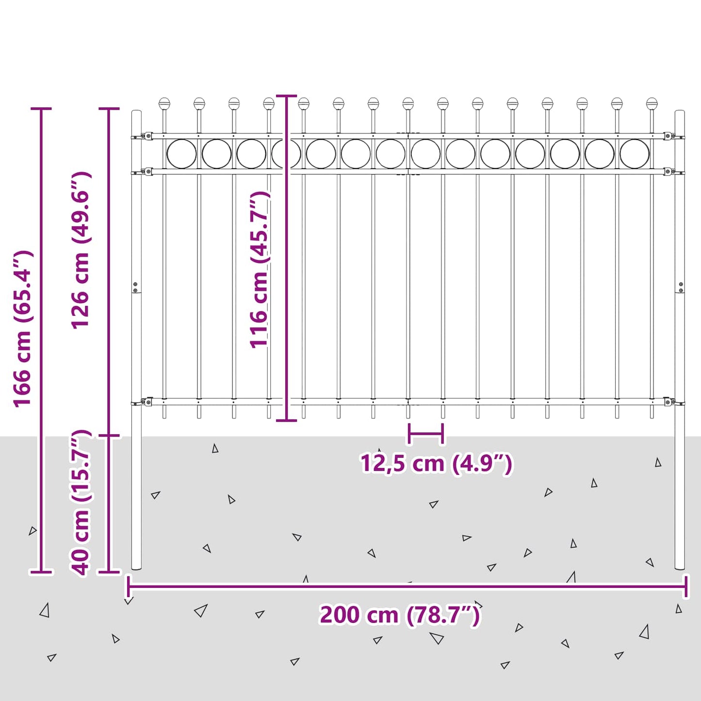 vidaXL Δαχτυλίδι φράχτη Μαύρο 200 x 130 εκ