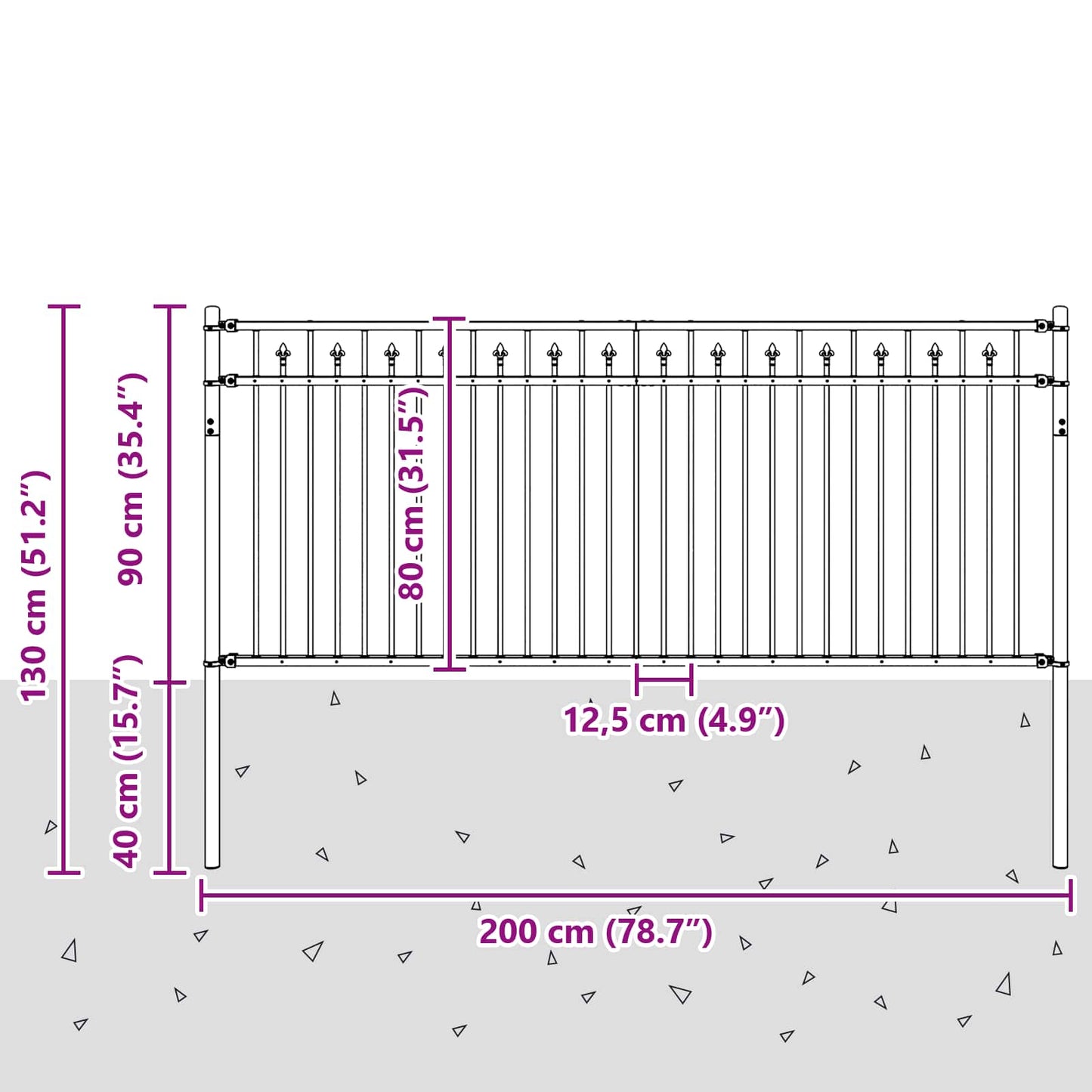 vidaXL Φράχτης με Άκρες BAARLO 200 x 130 εκ Μαύρο
