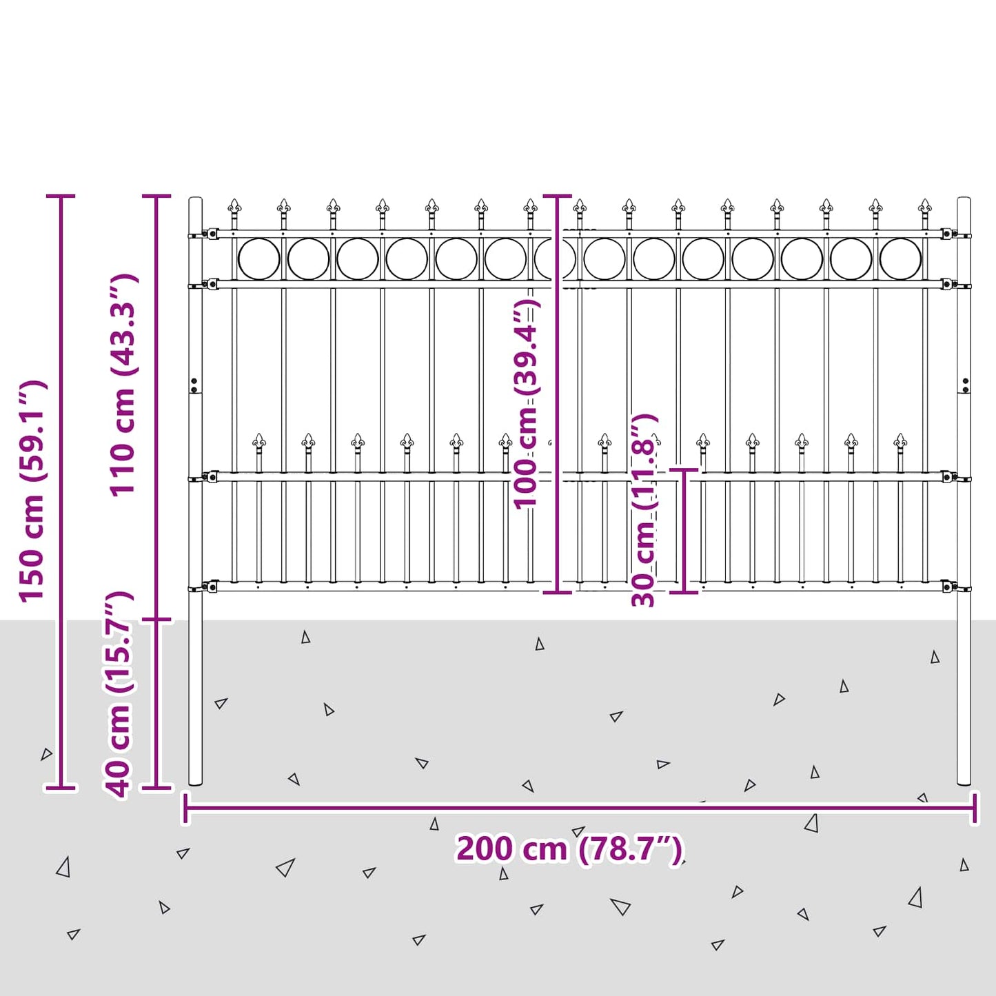 vidaXL Φράχτης Σπάικ Ρινγκ Μαύρο 200 x 150 cm