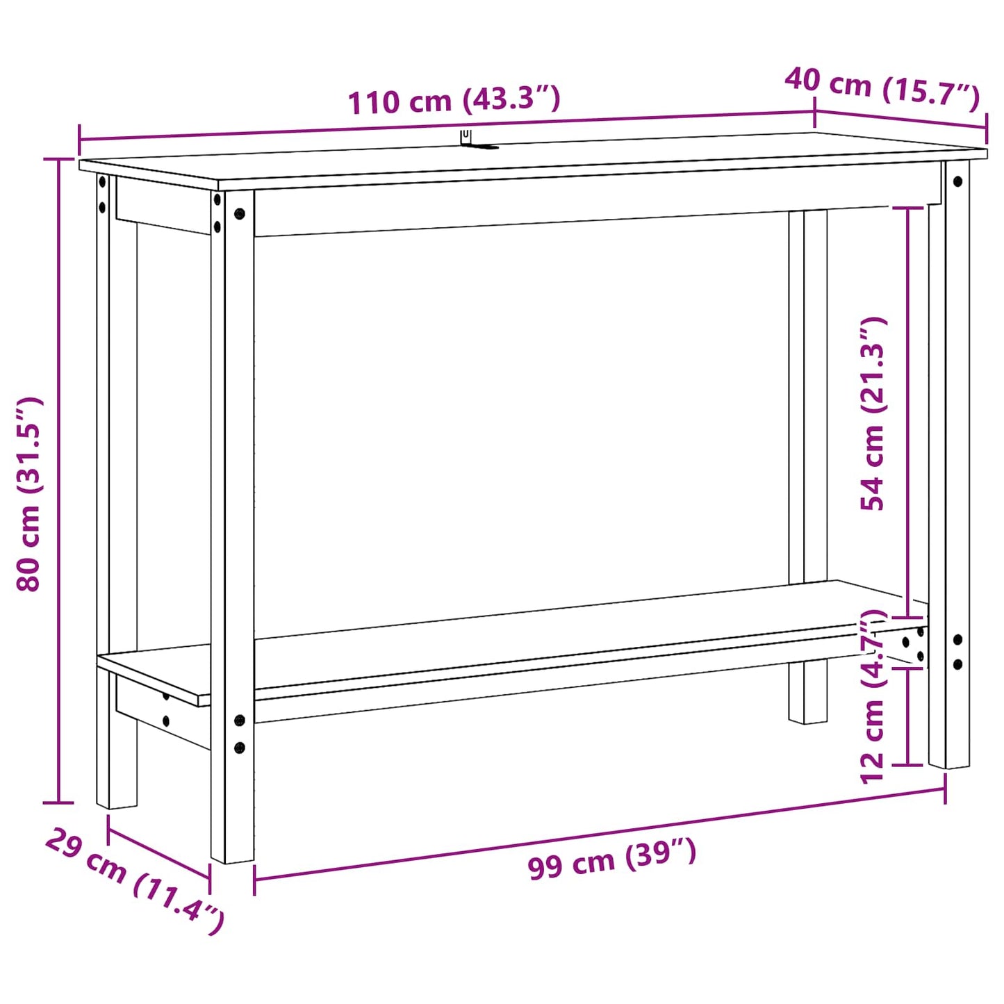 vidaXL Τραπέζι κονσόλας Κερωμένο Καφέ 110 x 40 x 80 εκ Στερεό πεύκο