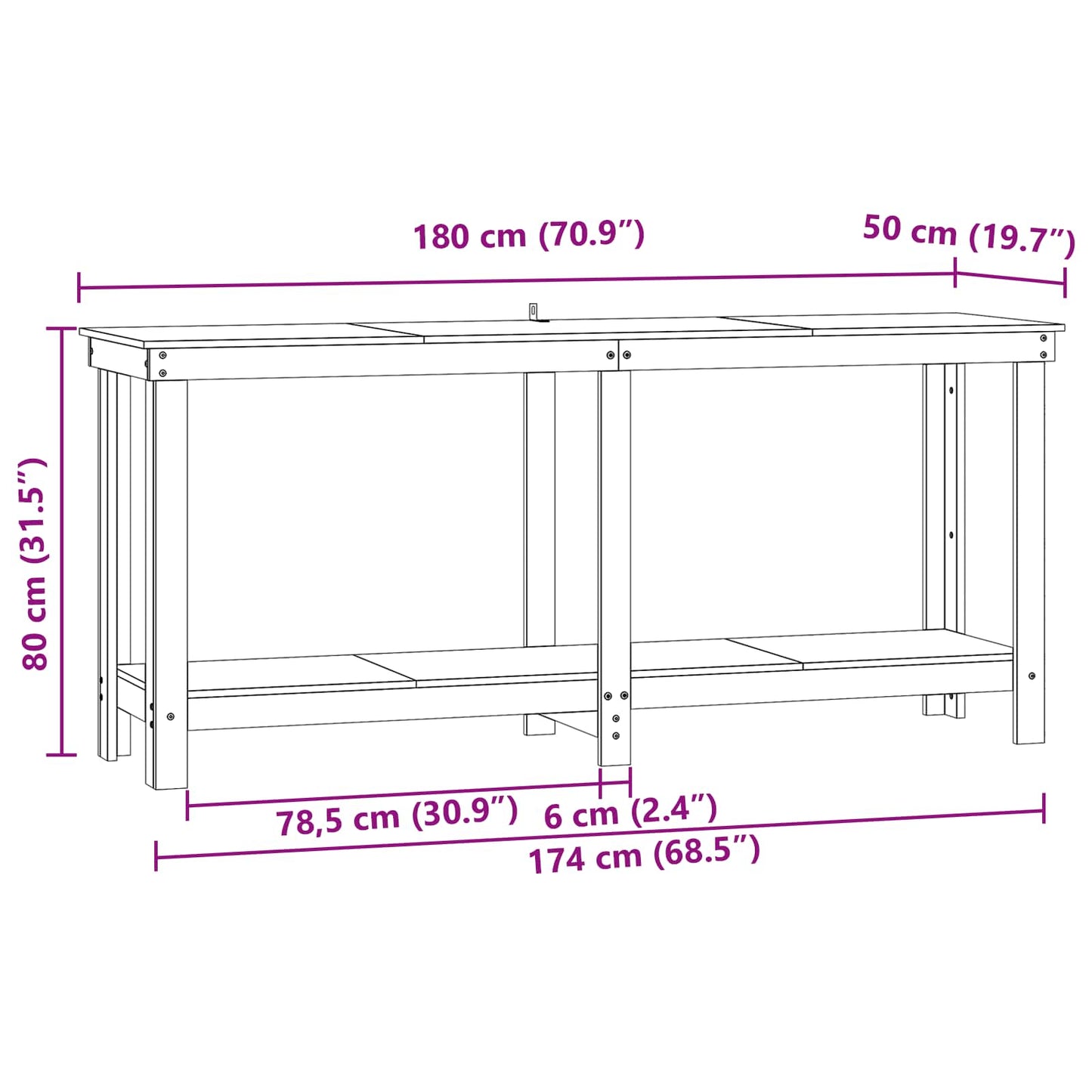 vidaXL Πάγκος εργασίας Κερωμένο Καφέ 180 x 50 x 80 cm Στερεό πεύκο