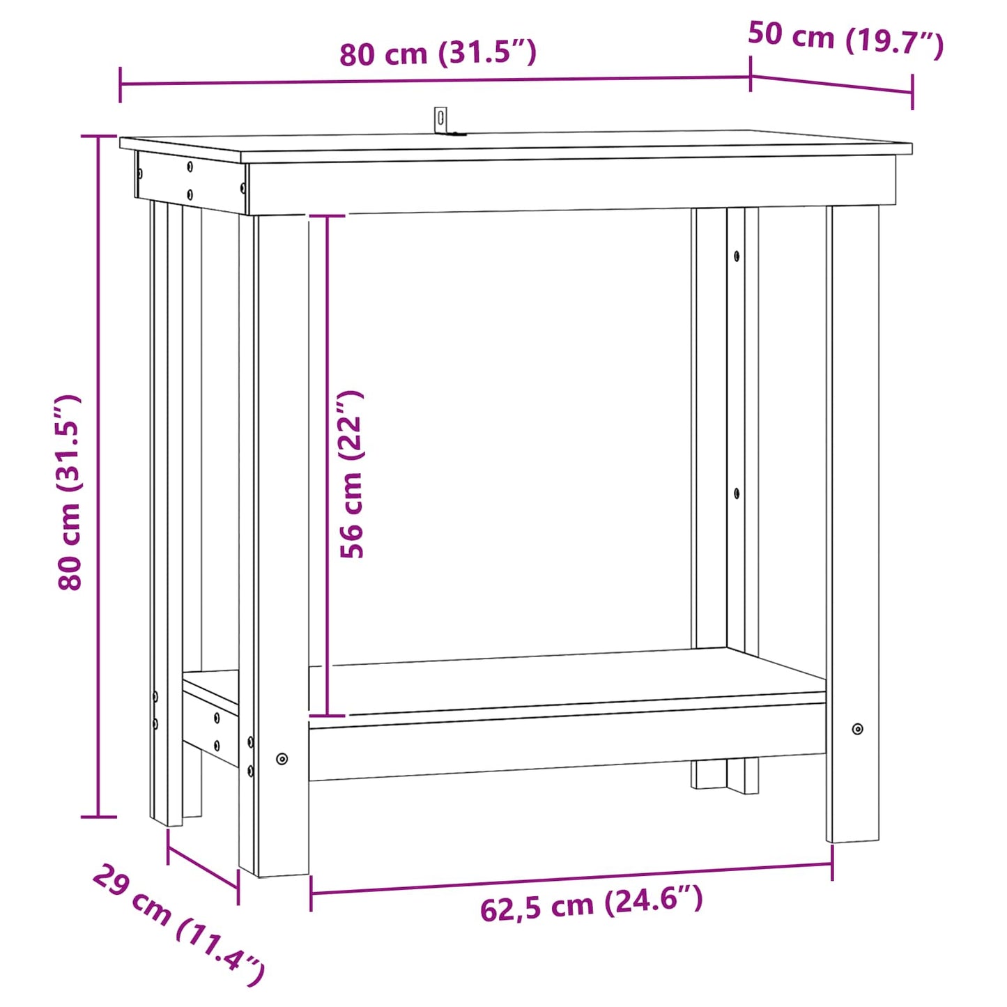 vidaXL Πάγκος εργασίας Κερωμένο Καφέ 80 x 50 x 80 cm Στερεό πεύκο