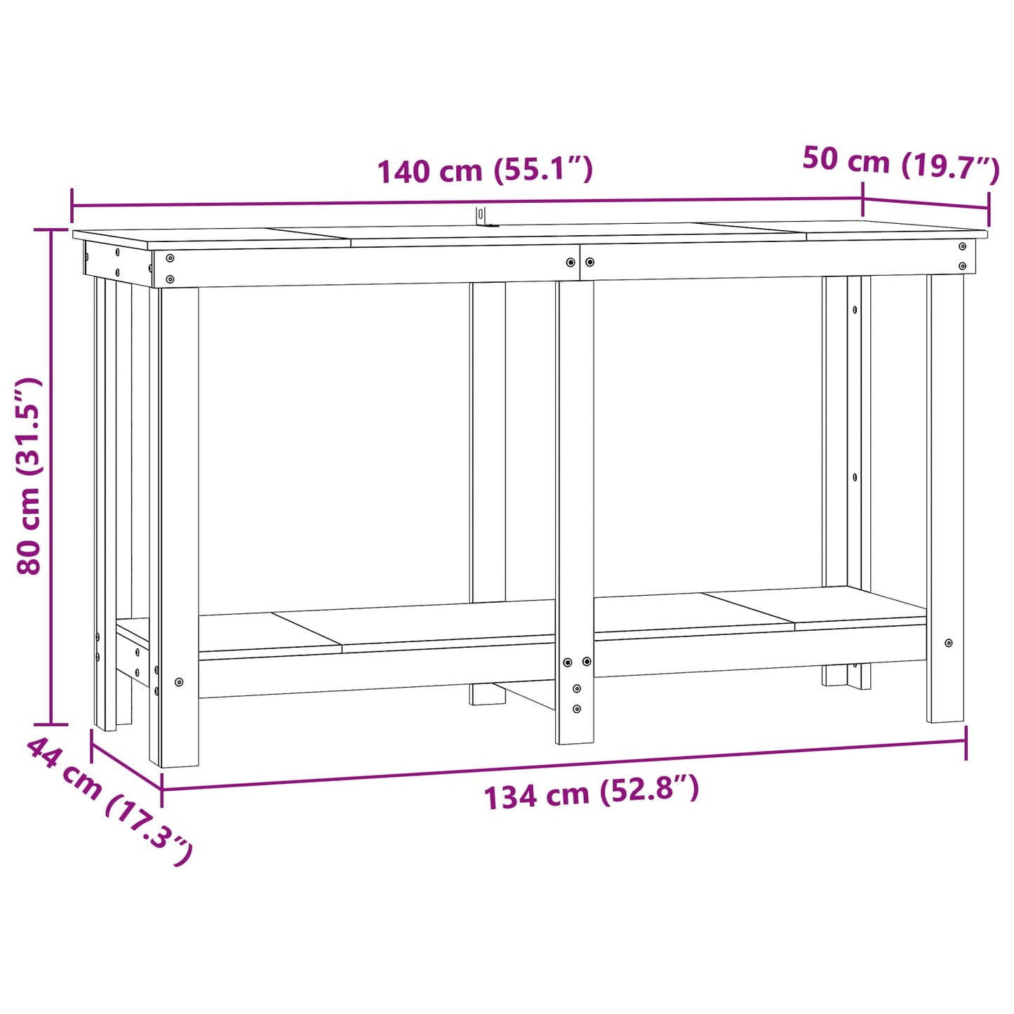 vidaXL Πάγκος εργασίας Κερωμένο Καφέ 140 x 50 x 80 cm Στερεό πεύκο