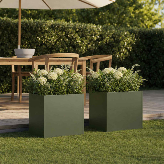vidaXL Γλάστρα Κήπου 2 τμχ. Λαδί 35 x 35 x 35 cm Ψυχρής έλασης χάλυβας
