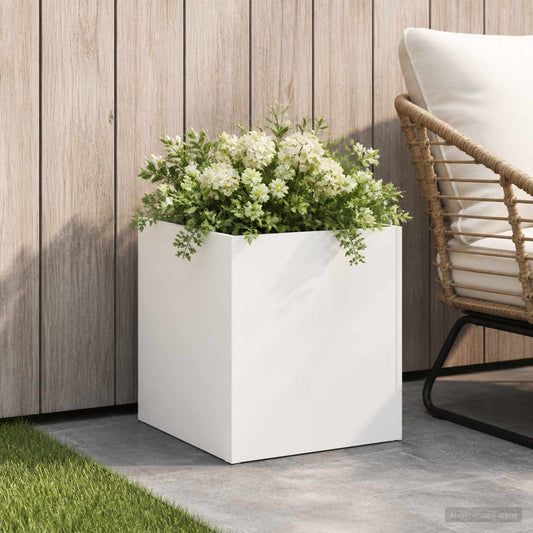 vidaXL Γλάστρα Κήπου Λευκό 45 x 45 x 45 cm Ψυχρής έλασης χάλυβας