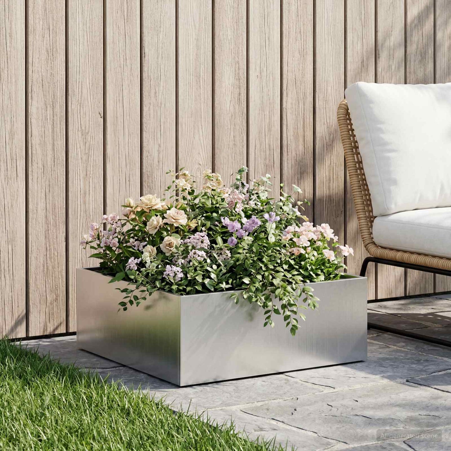 vidaXL Γλάστρα Κήπου Ασημί 60 x 60 x 20 εκ Ανοξείδωτο Ατσάλι