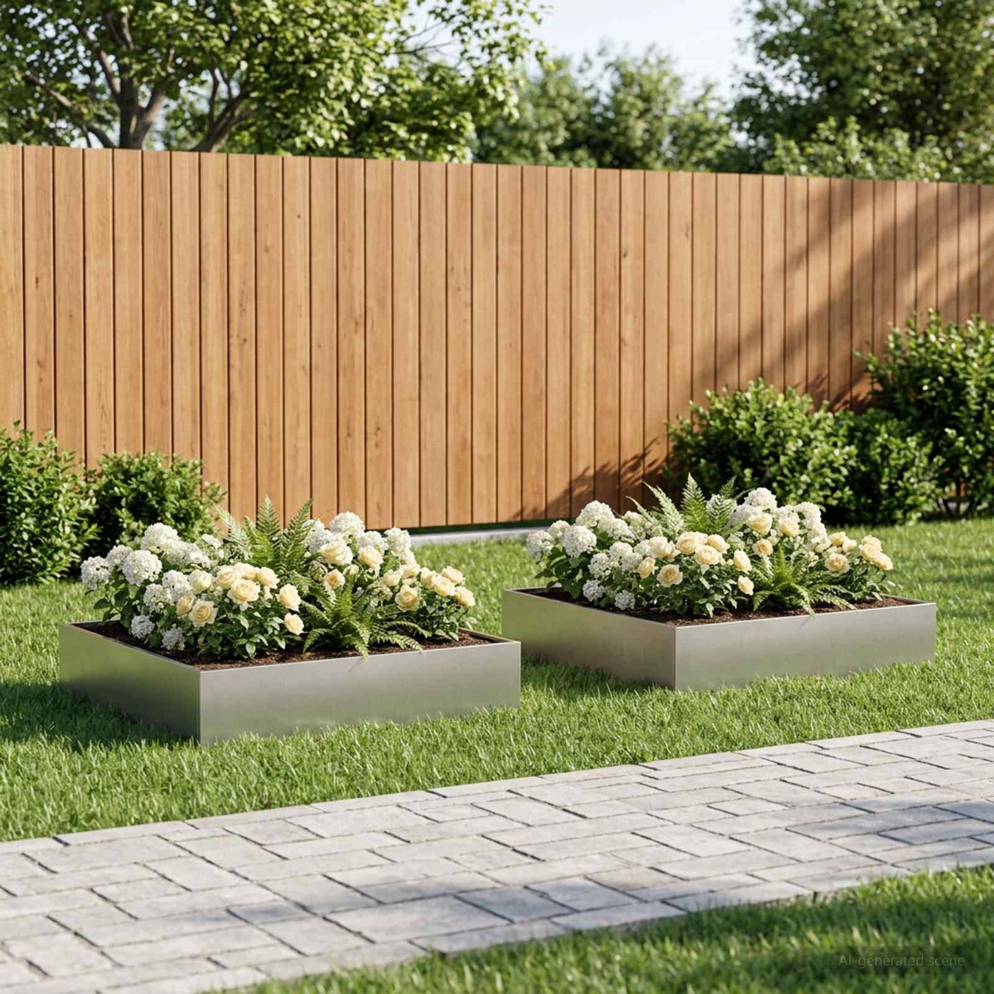 vidaXL Γλάστρα Κήπου 2 τμχ. Ασημί 100 x 100 x 20 cm Ανοξείδωτο Ατσάλι