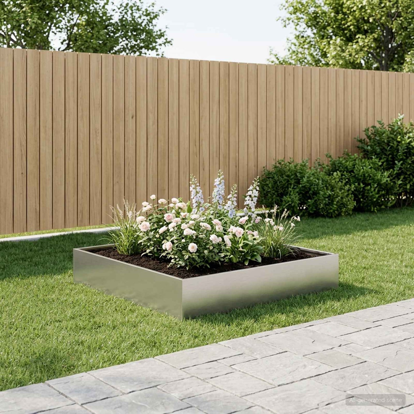vidaXL Γλάστρα Κήπου Ασημί 100 x 100 x 20 cm Γαλβανισμένος Χάλυβας