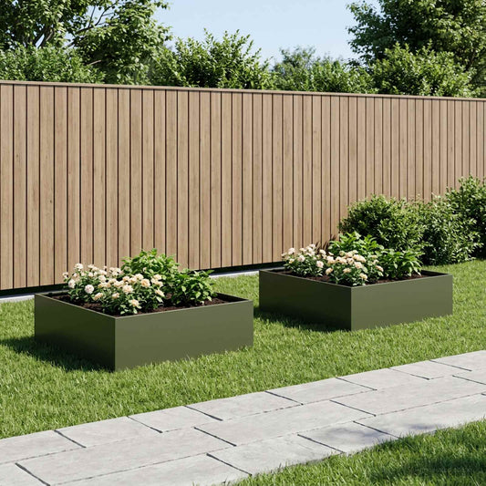 vidaXL Γλάστρα Κήπου 2 τμχ. Λαδί 80 x 80 x 30 cm Ψυχρής έλασης χάλυβας